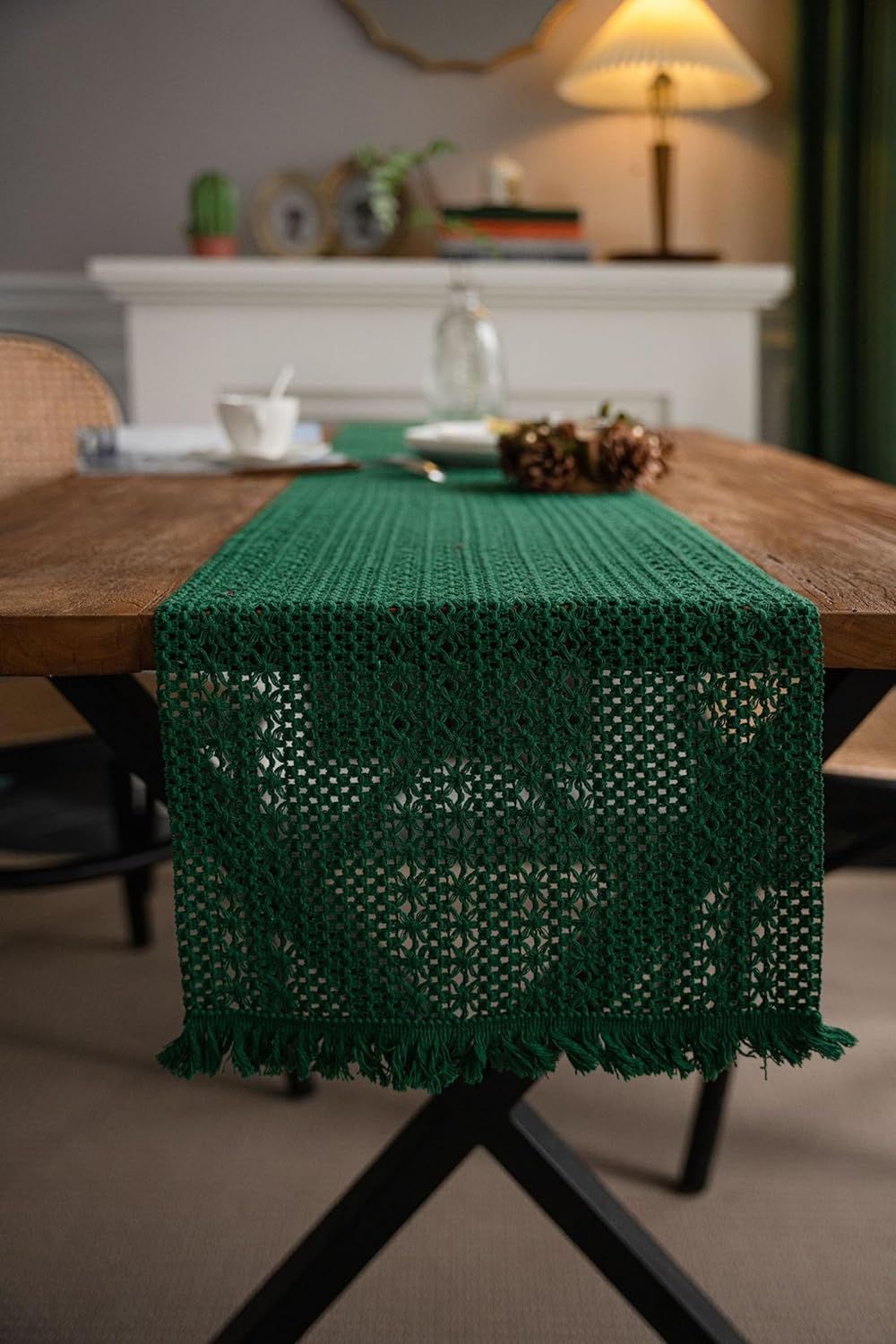 Hollow Table Runners with Tassels Farmhouse Cotton Linen Hand Woven Table Runner for Boho Dining Bedroom Decor Rustic 30*160cm โ image 2