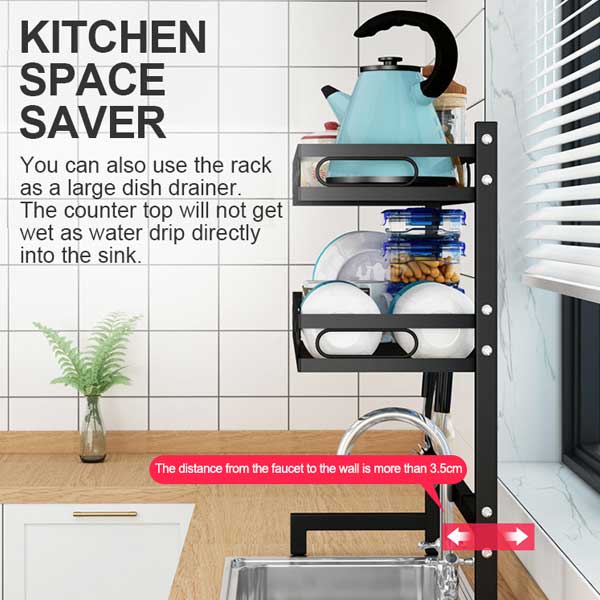 65cm 3 tier Over Single Sink Dish Drying Rack Drainer Kitchen Cutlery Holder Storage Organizer โ image 5