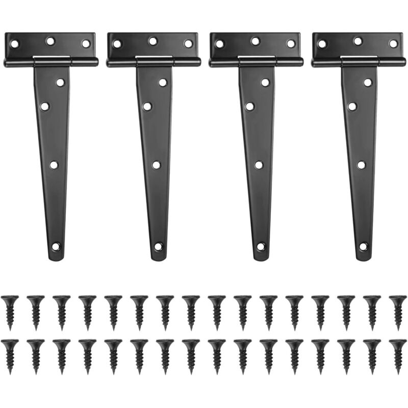 4 Pack Hinges, Black Barn Door Hinges, Stainless Steel Flat Hinge For Gates, Closet - 6 Inch