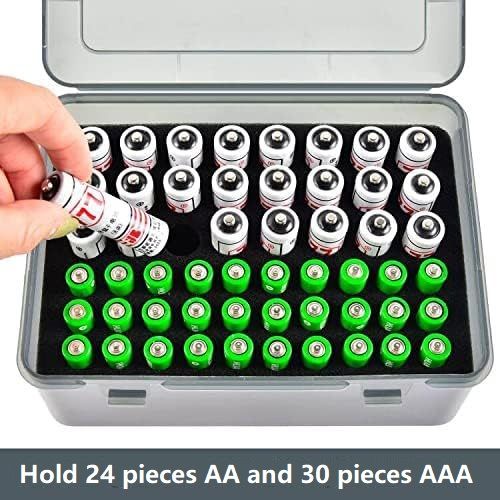 Grey AA/AAA Battery Storage Case 24 AA + 30 AAA Capacity Durable PP Organizer Box with Removable Foam Dustproof Portable Protective Battery Holder โ image 5