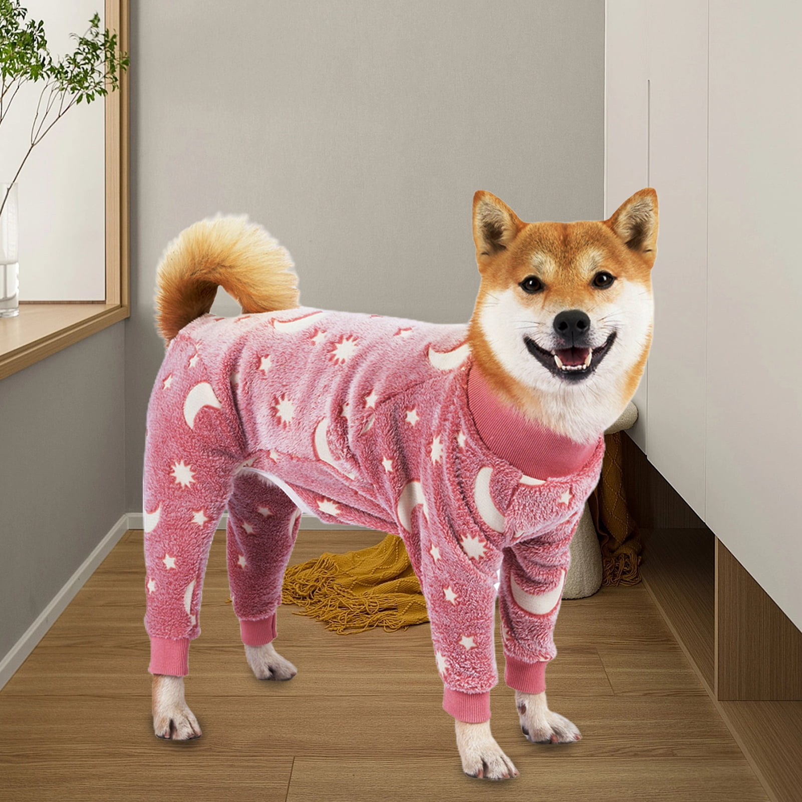 Turtleneck Dog Clothes Pajamas,Autumn Winter Dog Jumpsuit Coat,Winter Soft Warm Flannel Pajamas Jumpsuit for Medium Large Dog S Pink โ image 3