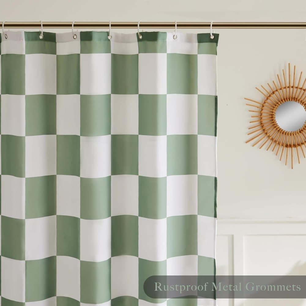 Green Checkered Shower Curtain with Retro Chess Pattern, 180 × 180 cm — image 3