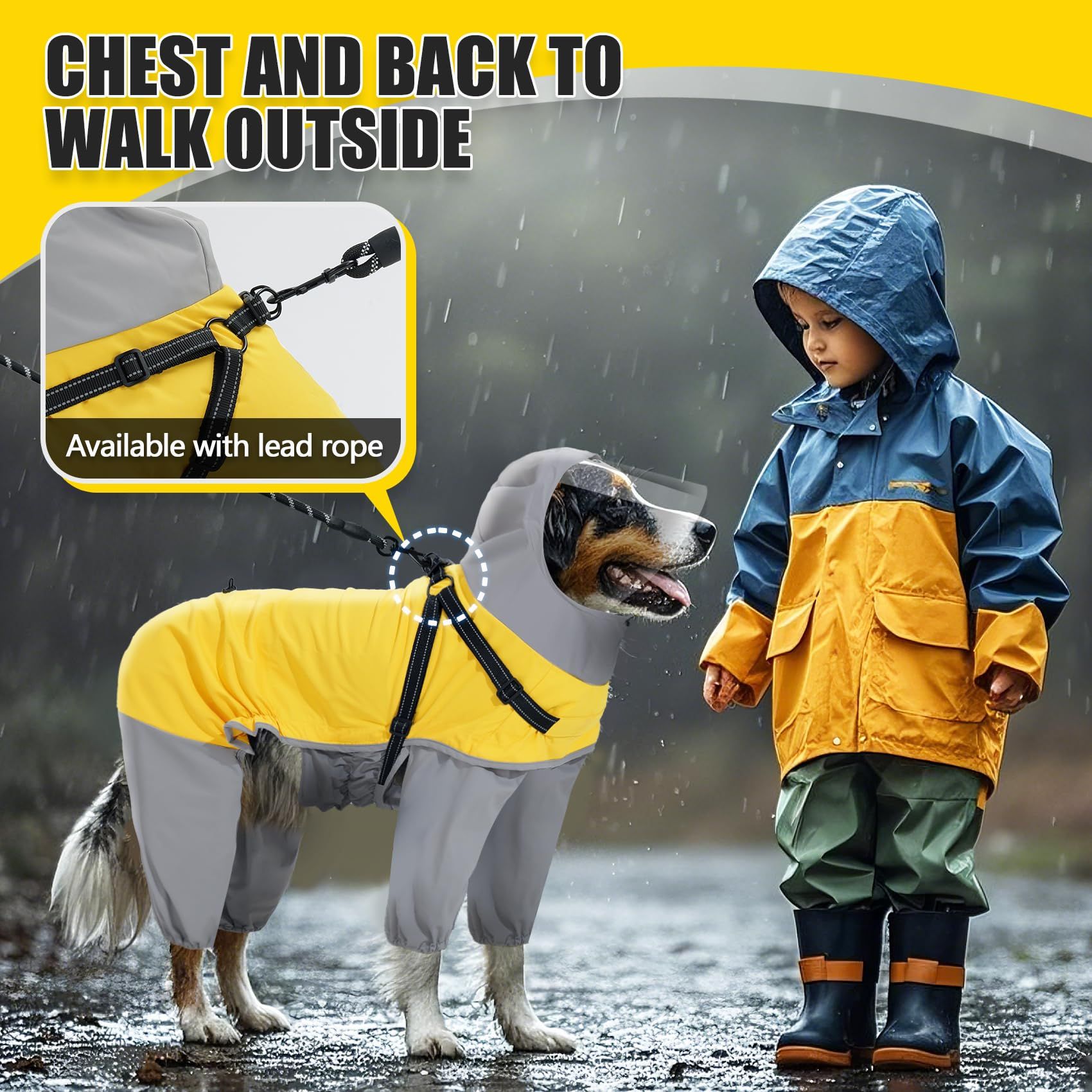 Dog Raincoat: Dog Rain Jacket with Reflective Harness & Hood | Waterproof Dogs Rain Coat Poncho for Large Medium Small Dogs Puppies (Yellow - M) — image 4