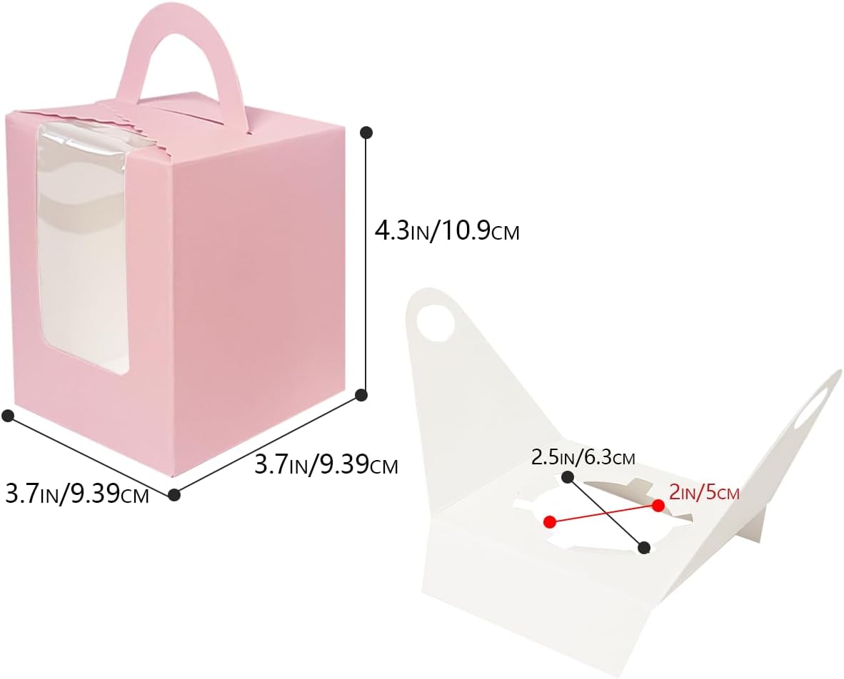 Auto-pop up Individual Cupcake Boxes with Window 25 Count Pink Single Cupcakes Box 3.7 x 4.3inch Cupcake Carrier — image 5