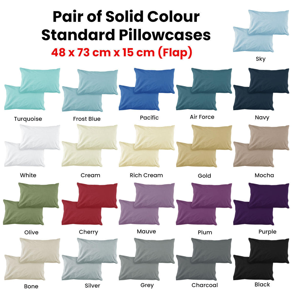 Pair of Solid Colour Microfiber Standard Pillowcases 48x73cmx15cm (Flap) Cherry โ image 2