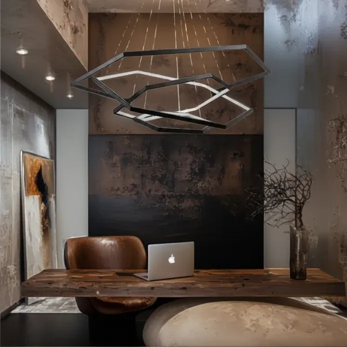 BAMDECOR AD2582/4 Modern LED Chandelier, Hexagonal Rings Ceiling Lighting Contemporary Chandeliers (4 Rings-Black) — image 3