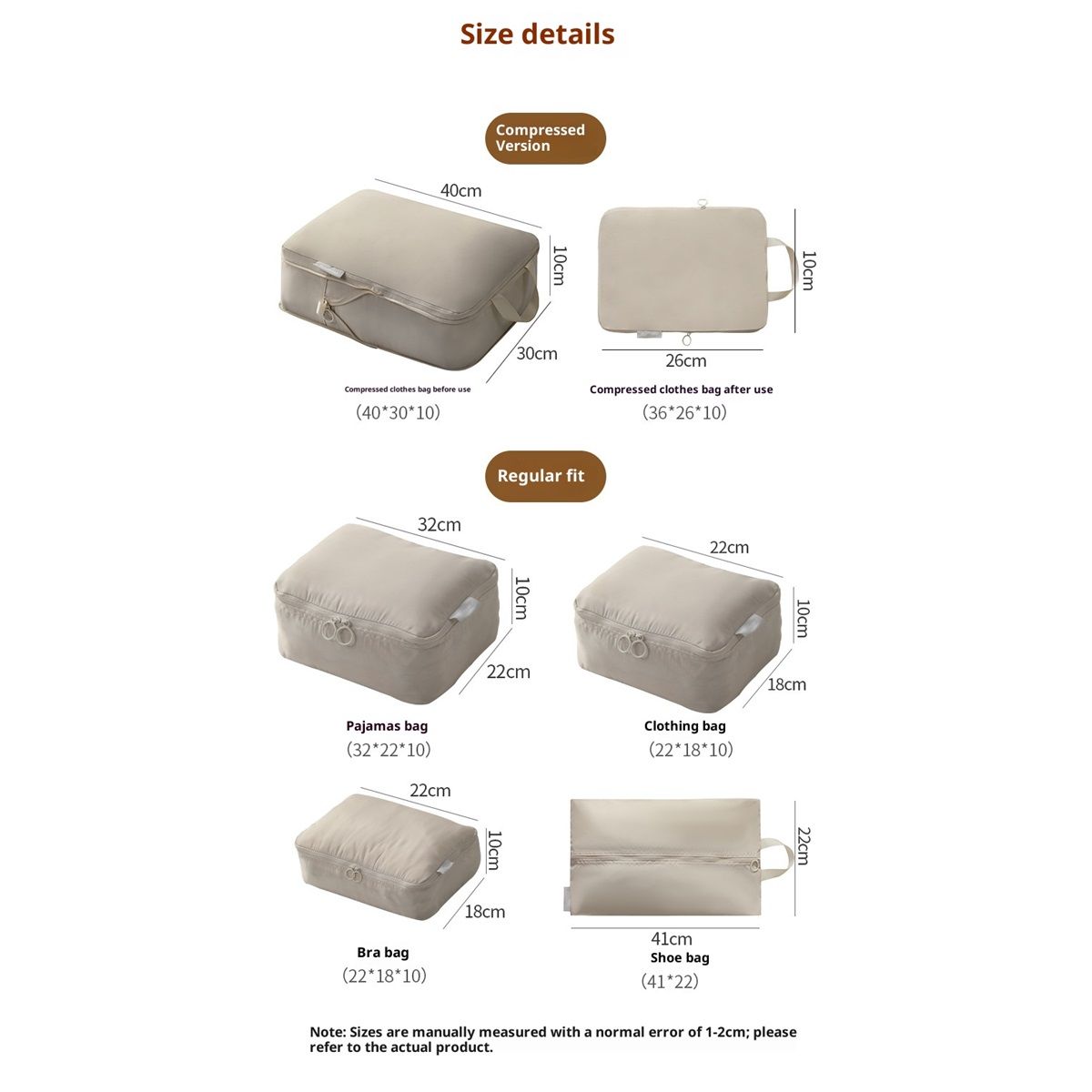 Compression Packing Cubes for Travel - Luggage Organizer Bags - Double Zipper Packing Cubes for Suitcases (6-Pack, Beige) — image 4