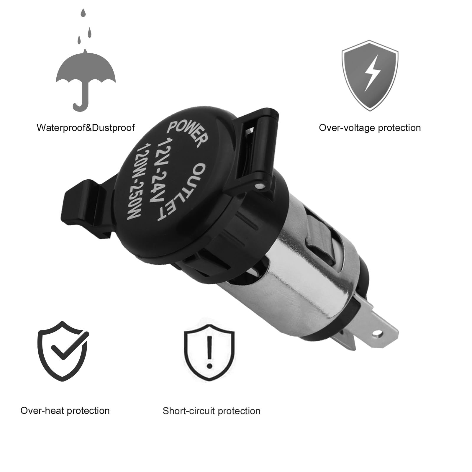 Lighter Socket, Cigarette Lighter, Female Power Outlet Socket Replacement with Cover Wiring Harness Waterproof — image 4