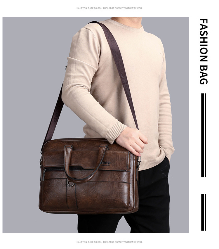 Coffee Men's PU Leather Briefcase - Vintage Style Laptop Messenger Bag, Crossbody Satchel for Business & Casual โ image 2
