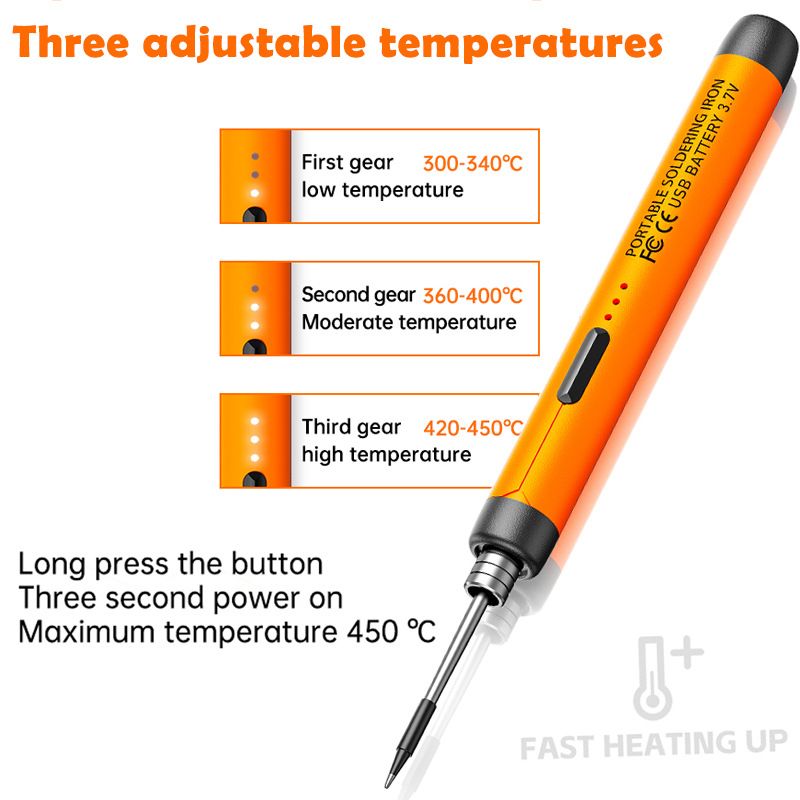 Grey Portable Cordless Soldering Iron Kit with 3 Soldering Tips 5V 8W - 3 Temperature Settings, Fast Heating Mini Tool for Circuit Board Repair — image 5