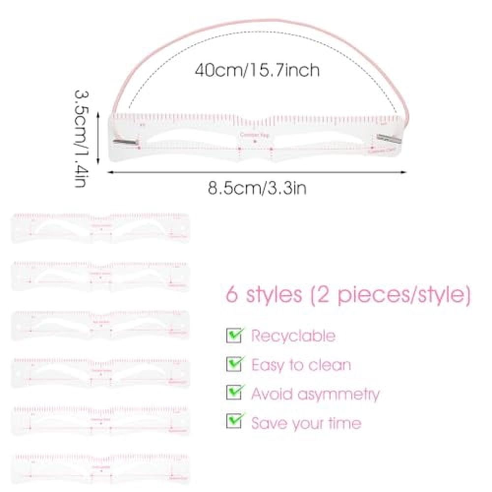 12 Pcs Eyebrow Stencil and 2 Pcs Elastic Band,Reusable Eyebrow Shaper Kit Eyebrow Template Eyebrow Mold Makeup Eyebrow Assist Eyebrow Shaping Eyebrow Makeup Tools for Beginner,White