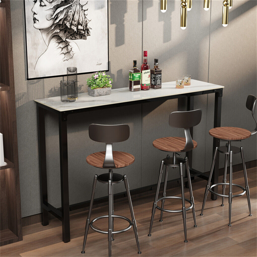 Xxl Marble Kitchen Bar Table Counter Breakfast Dining Table W/ Thicken Metal Leg — image 2
