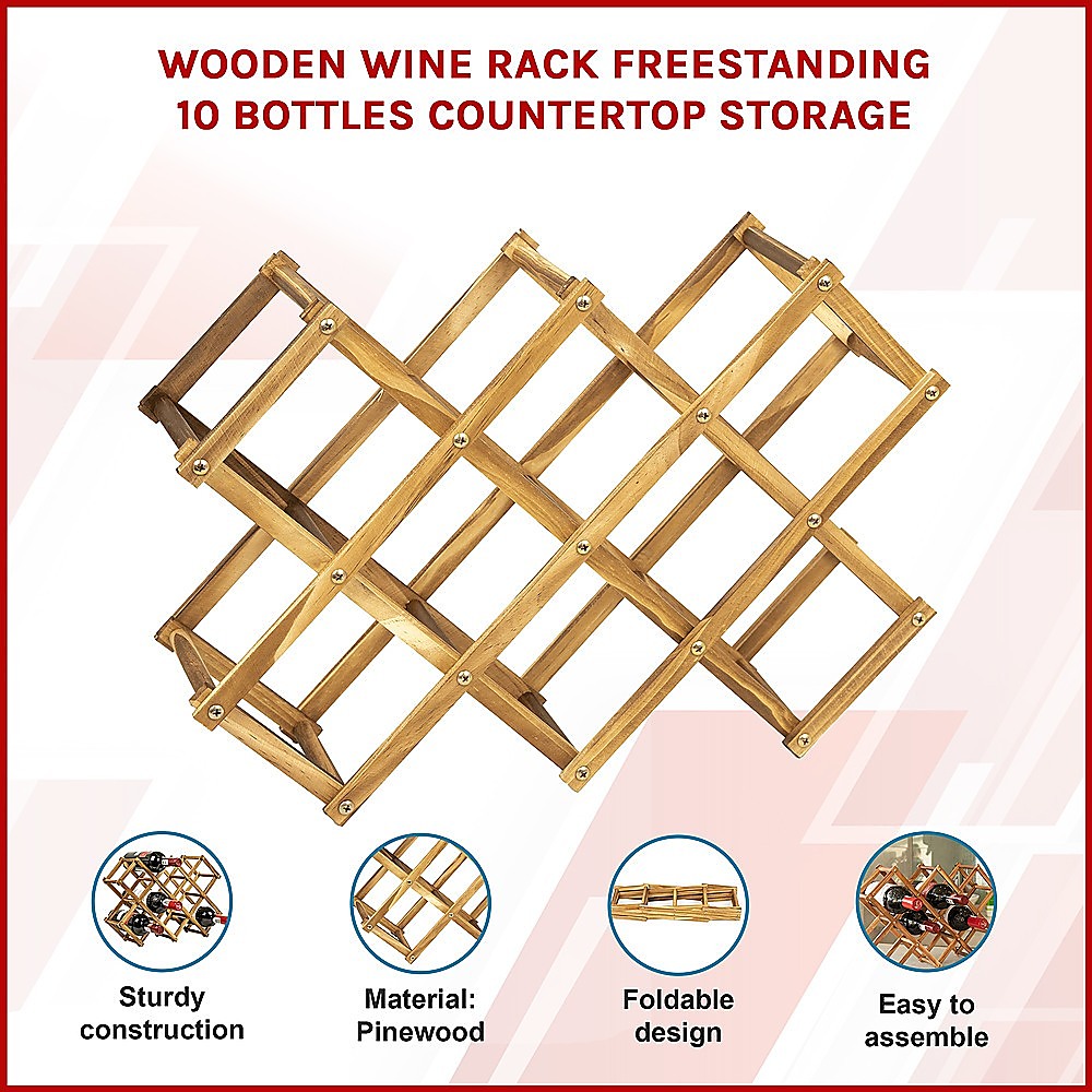 Wooden Wine Rack Freestanding 10 Bottles Countertop Storage โ image 3