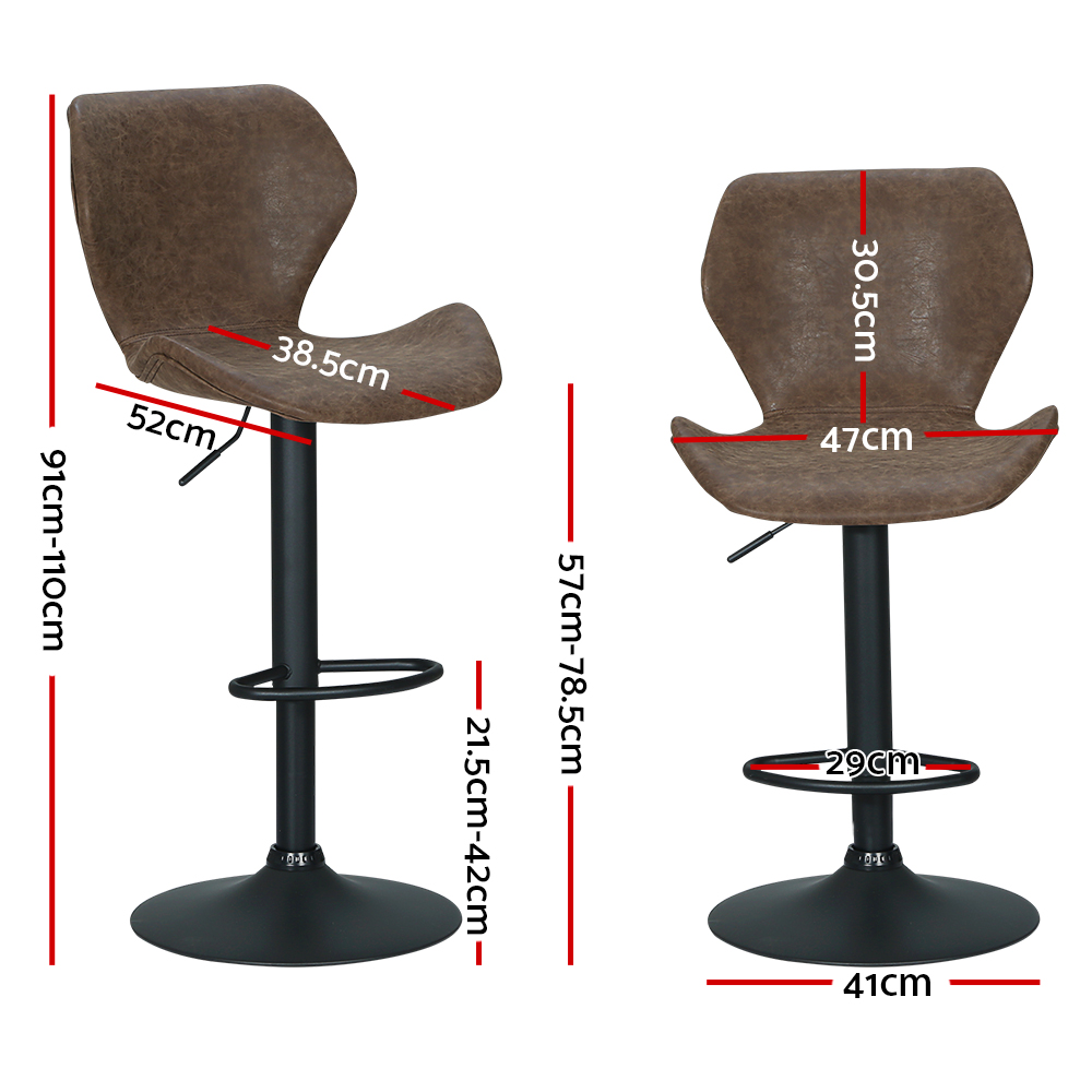 Artiss Bar Stools Kitchen Counter Stools Swivel Gas Lift Vintage Chairs Brown x2 — image 2