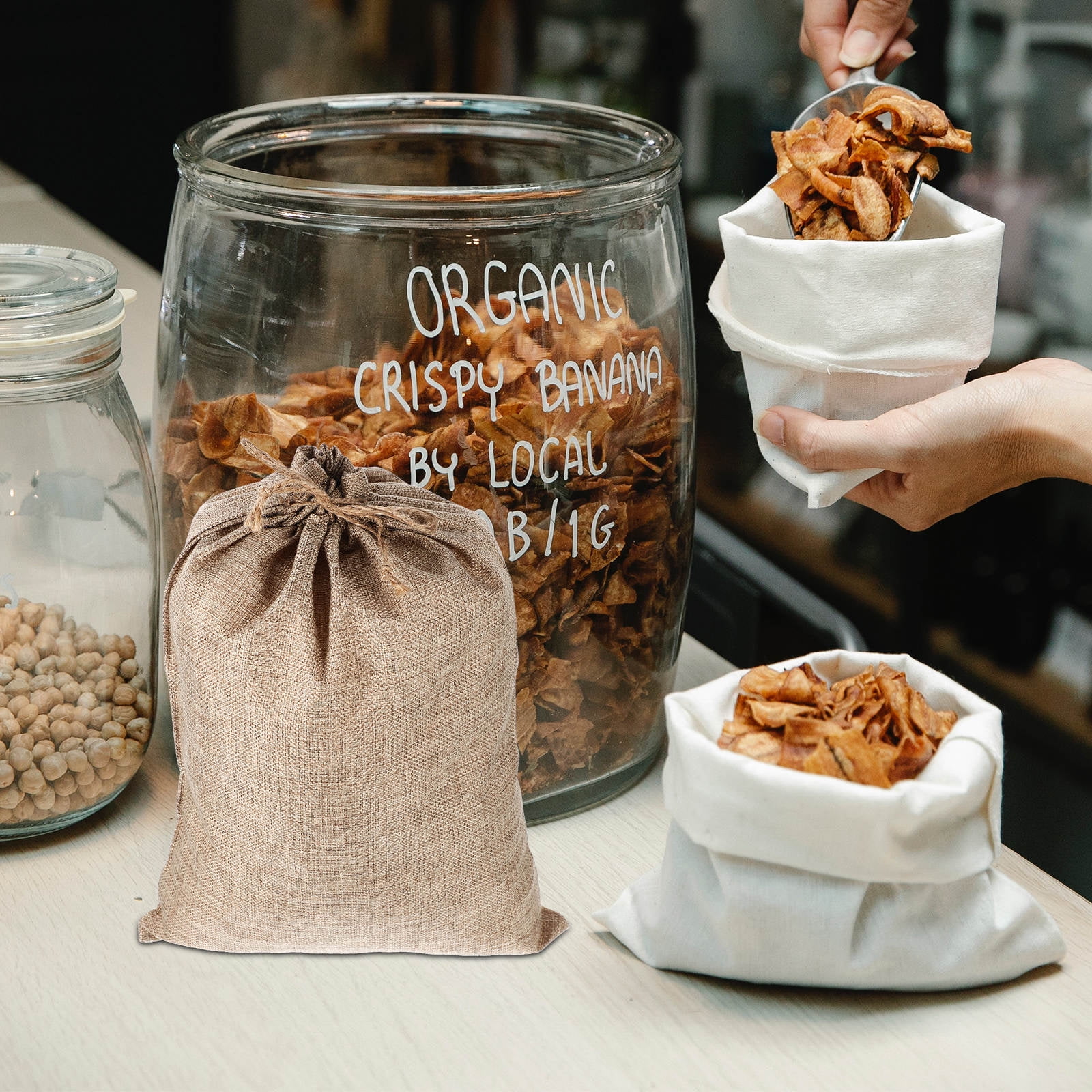 6 Pcs Vegetable Bags for Storage Small Burlap Food Jute Tote Khaki — image 2