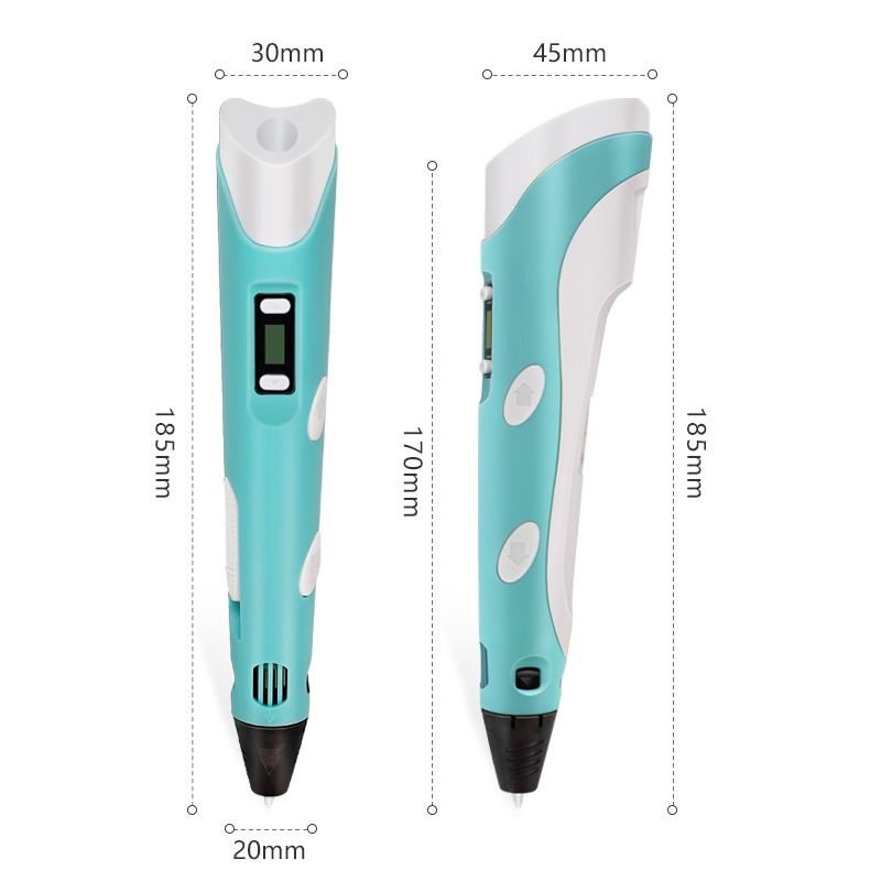 Blue 3D Printing Pen with Display - Includes 3D Pen, 3 Starter Colors of PLA Filament, and Charger(18.5 * 4.5 * 3cm) — image 5