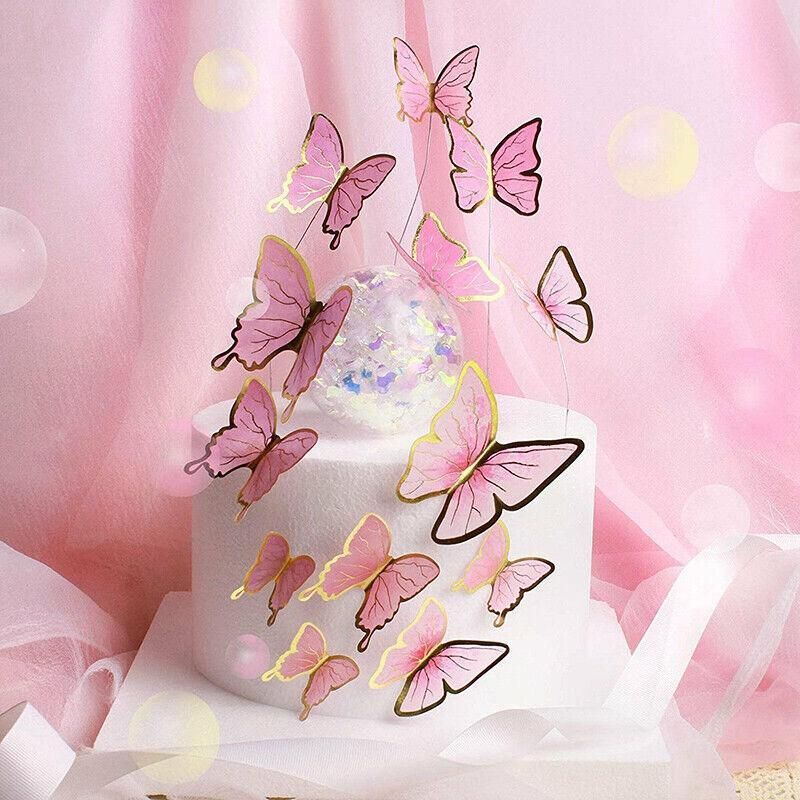 10Pcs Butterfly Paper Toppers Happy Birthday Cake & Festival Theme Decor - Pink Phnom Penh โ image 5