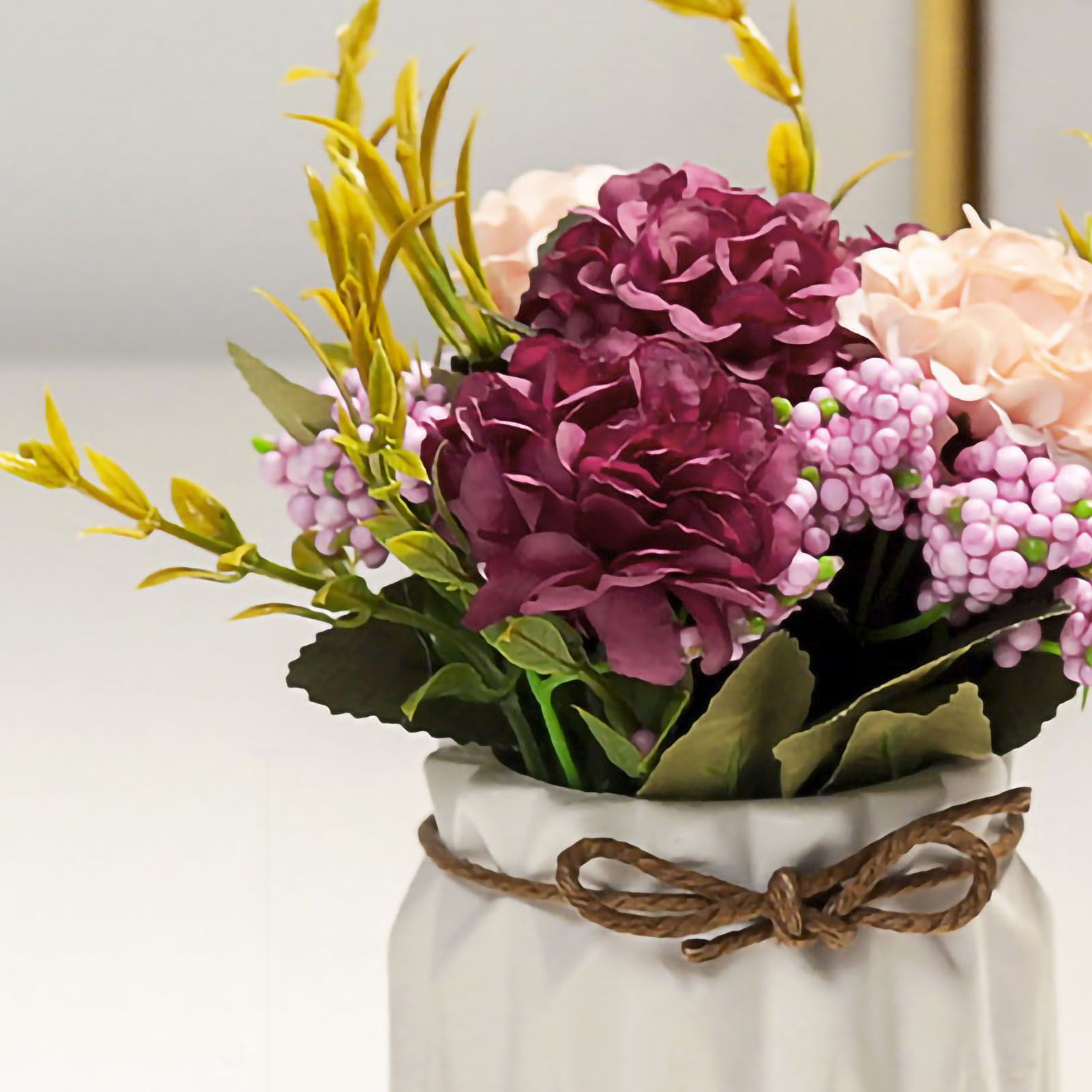 Artificial Fake Potted Flowers Bouquet Hydrangea with Vase for Dining Table Decoration White โ image 4