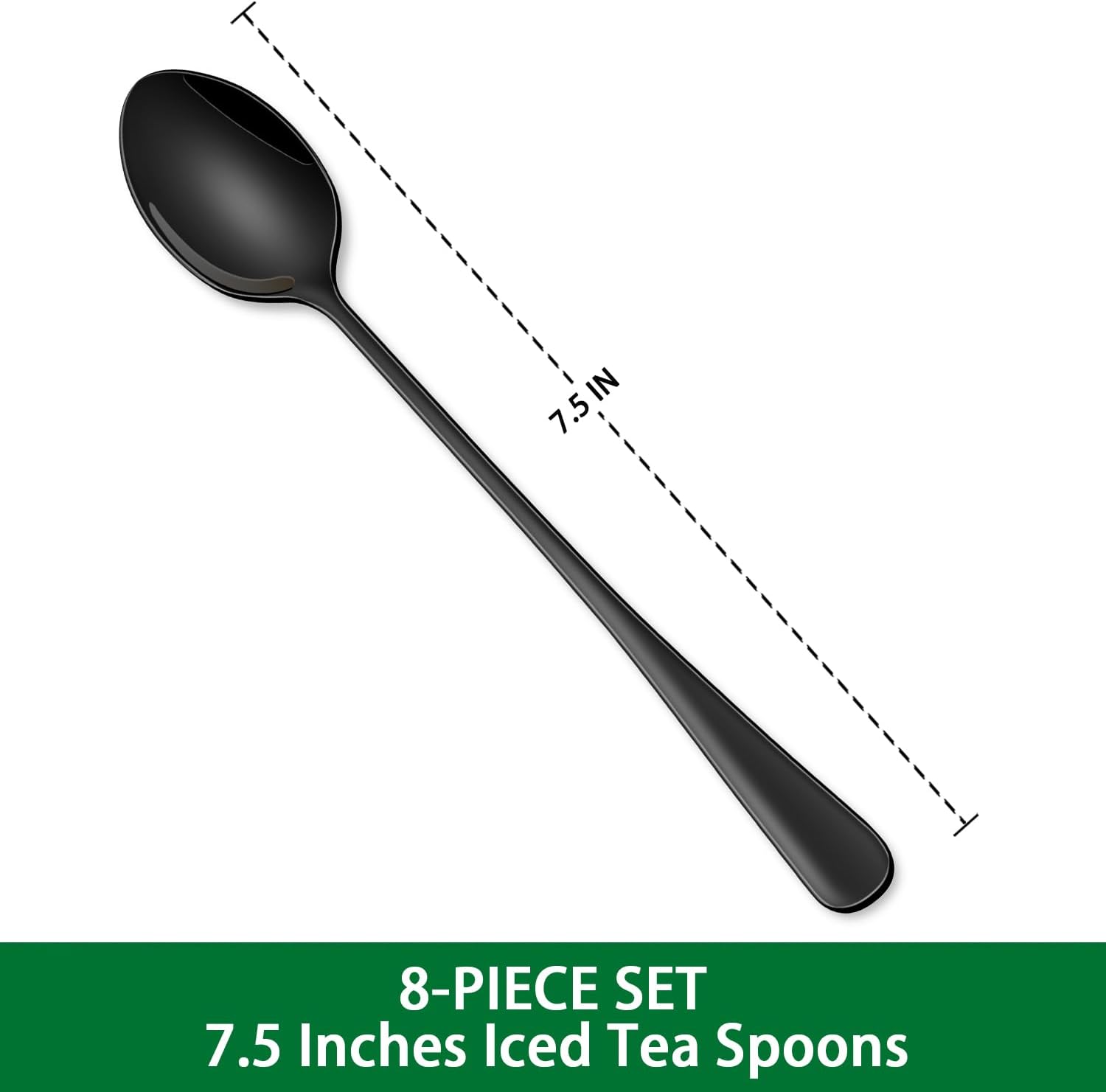 7.5 Inches Black Coffee Stirring Spoons Set,Set Of 8 Stanless Steel Iced Teaspoons,Long Handle Mixing Spoons For Cocktail And Sundae,Long Ice Cream Spoons — image 2