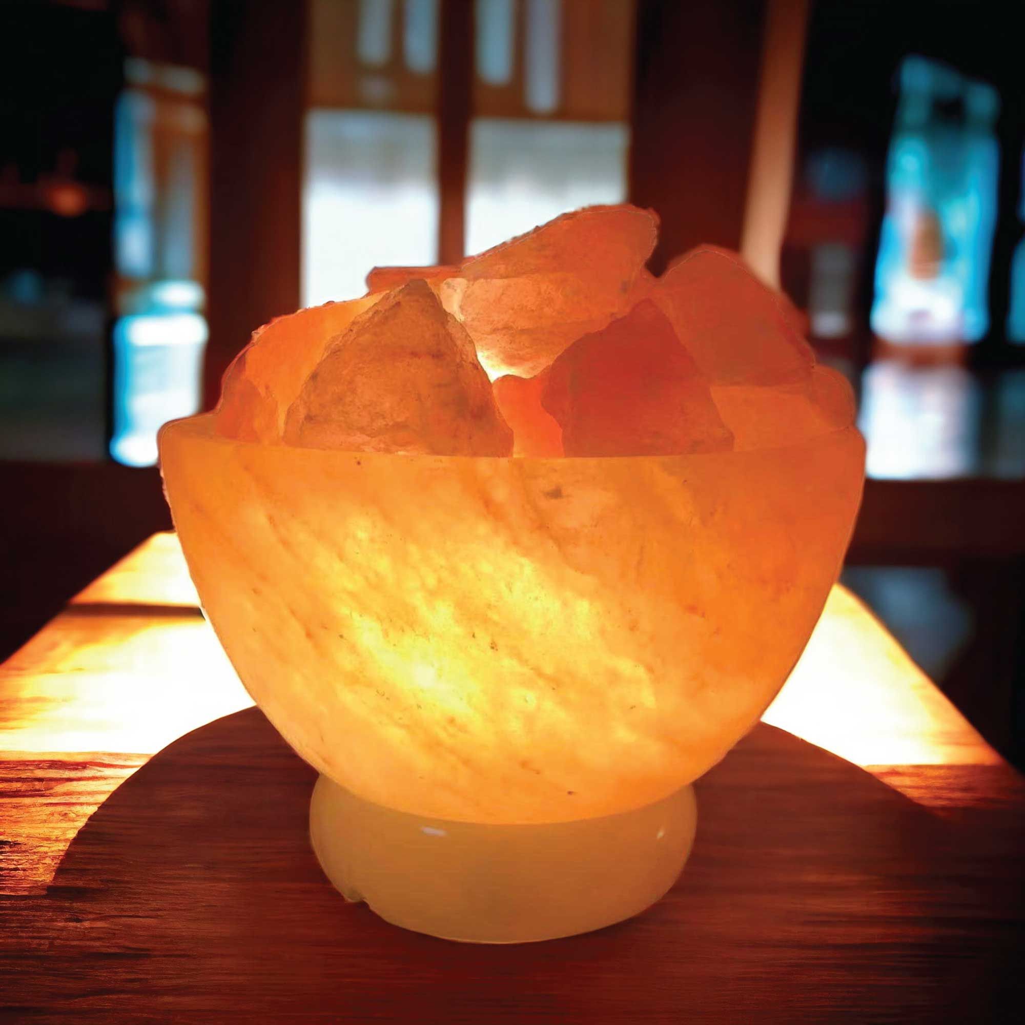 Orku Fire Bowl Himalayan Pink Salt Lamp - Hand Carved Rocks Night Light — image 5