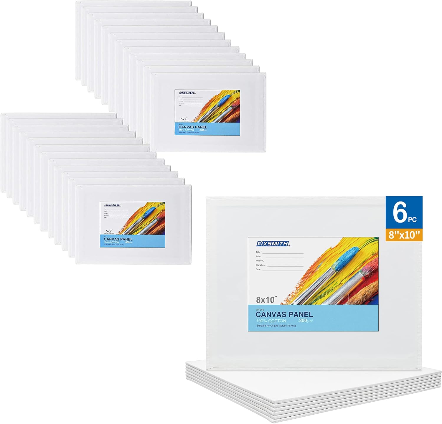 Painting Canvas Panel Boards - 5x7 Inch Art Canvas,24 Pack with 8x10 Inch Canvas Board 6 Pack Canvases,100% Cotton,Primed Canvas Panel,Acid Free,Artist Canvas