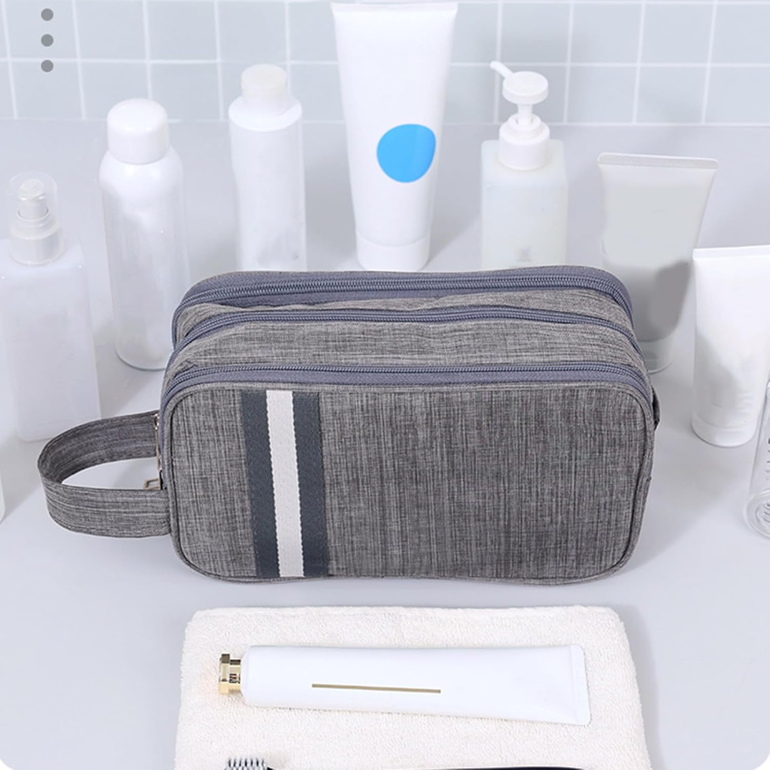 Travel Toiletry Bag, Organizer Mens Bag Dopp Kit Bathroom Shaving Portable Makeup Bags for Accessories(25*10*14cm) โ image 4