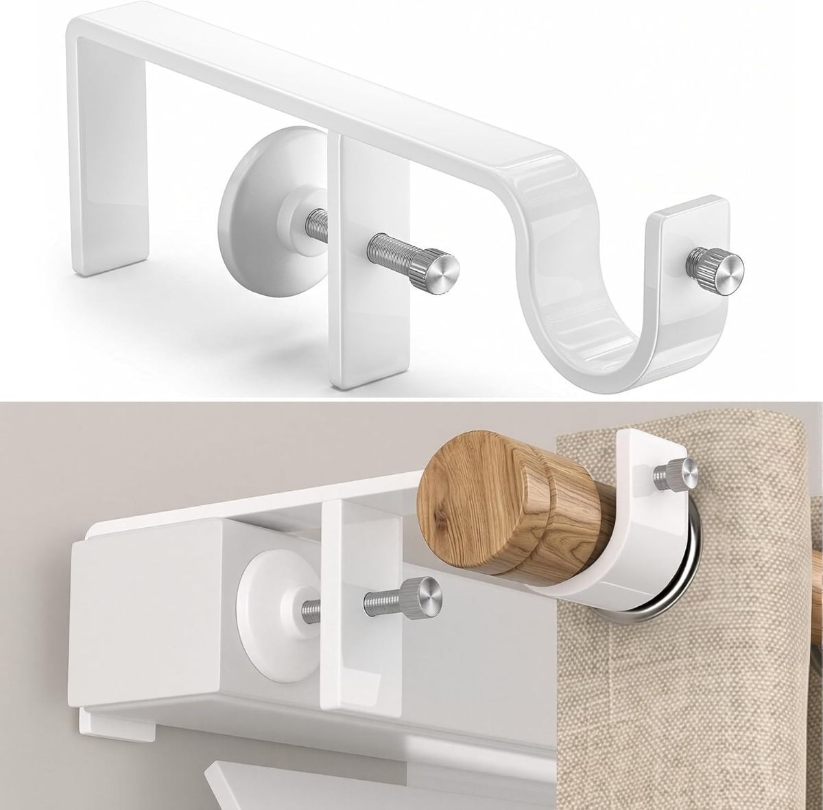 3 Pack Over-Blinds Curtain Rod Brackets for Outside-Mounted Blinds, No Drill, Adjustable Fit - White — image 2