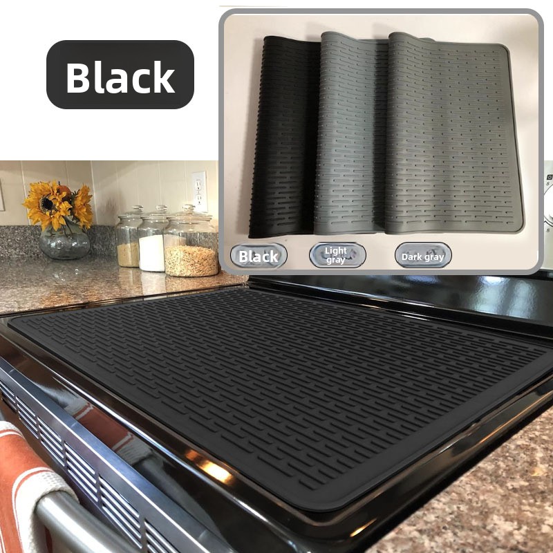 Silicone Stove Top Cover 76x53x0.25cm Heat Resistant Electric Cooktop Protector Mat for Kitchen Benchtop and Laundry Black