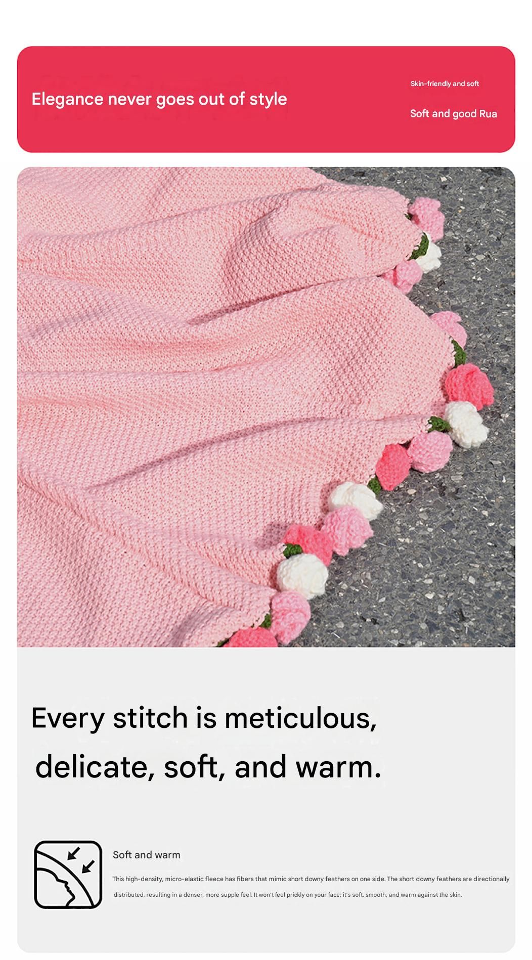 Pink and White Diameter: 160 cm -99 Woven Flowers Handmade Rose Bouquet Knit Blanket - Soft Pink Acrylic Throw with 3D Crochet Flowers - Perfect Gift for Her โ image 4