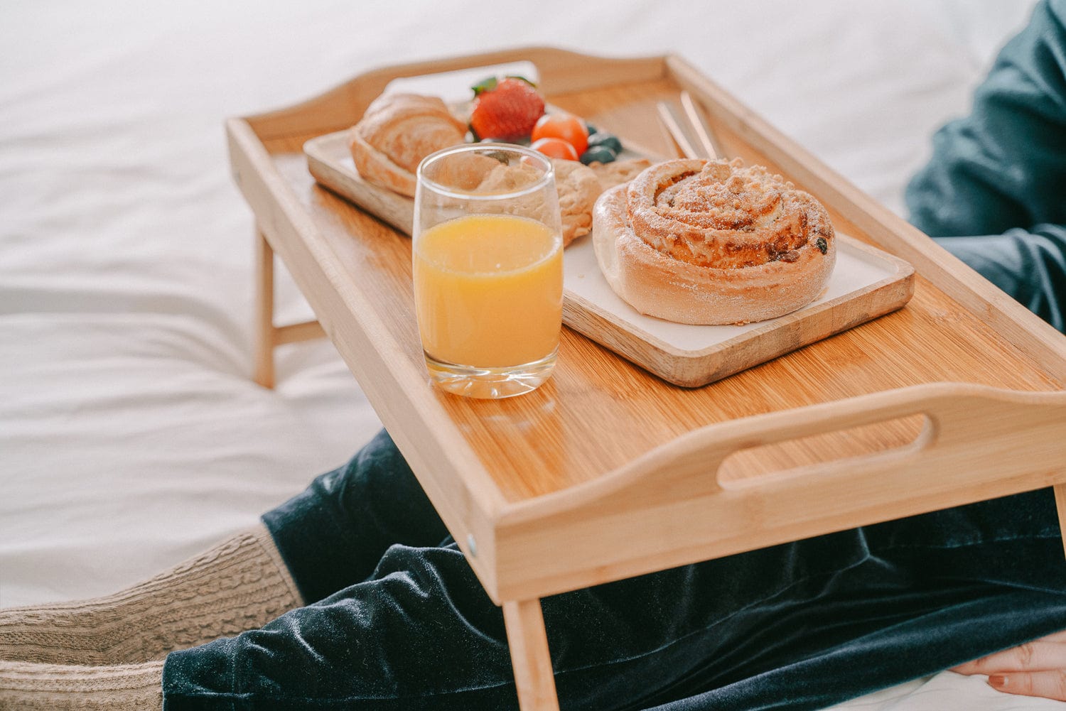 2 x Bamboo Bed Table Breakfast/Snack Serving Tray with Foldable Legs โ image 3
