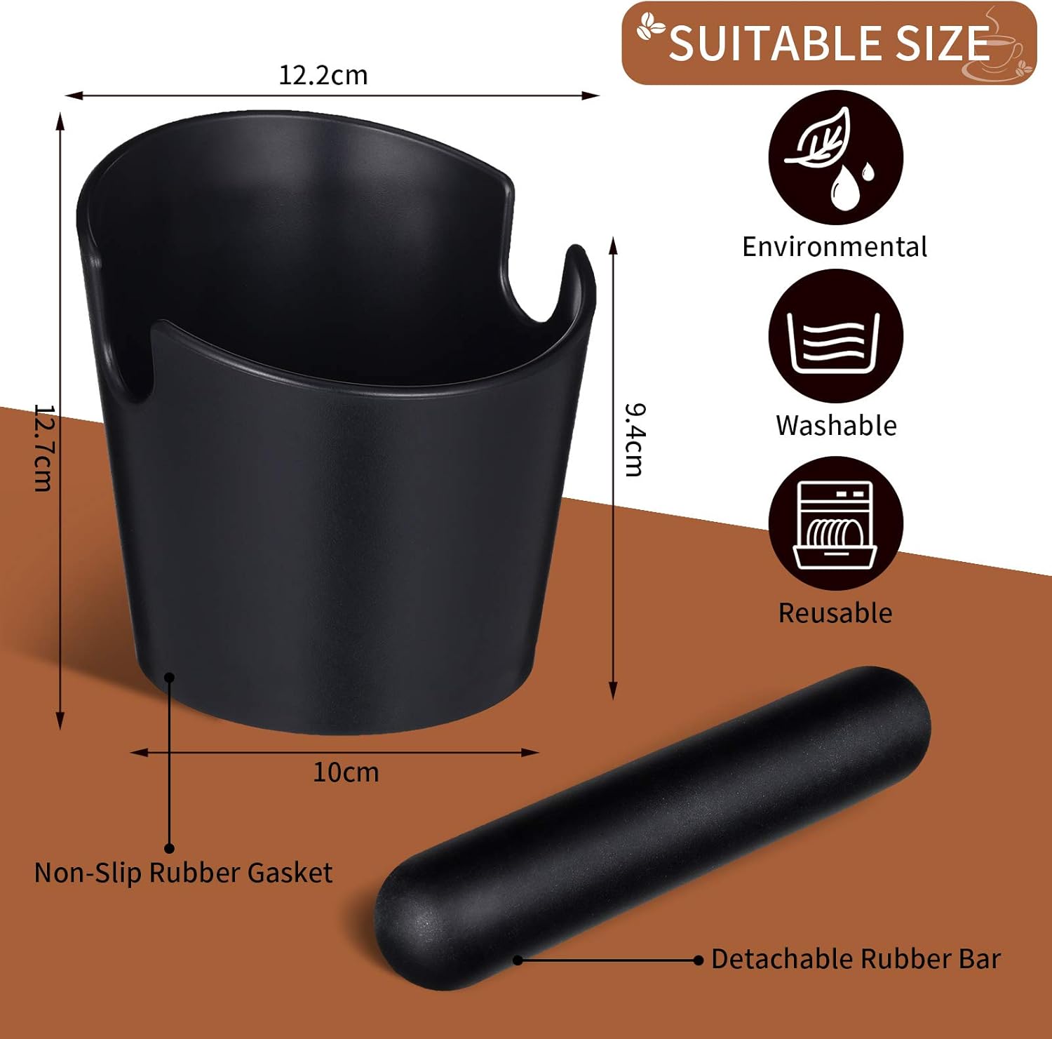 Set of 2 Pieces Espresso Knock Box and Coffee Tamper Mat Reliable Barista Tools with Removable Knock Bar Non-slip Base Food Safe Silicone Espresso Tamper Mat โ image 2