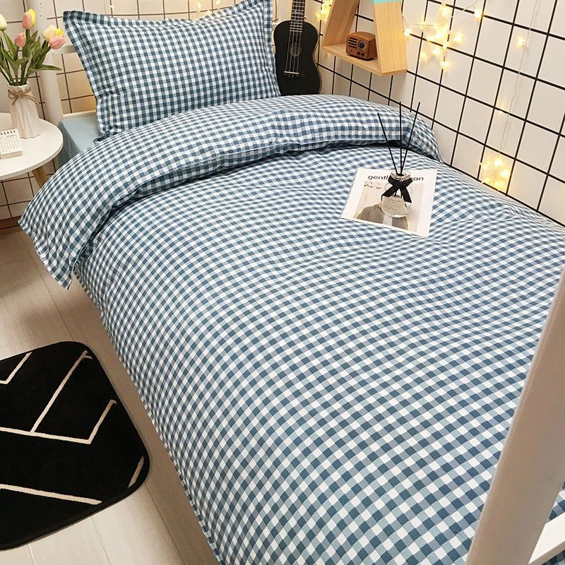 Duoxiao Quilt Cover 1.5x2.1m Twill Pink Grid Azure blue floral 1.0 x2.2 m bed sheet โ image 3