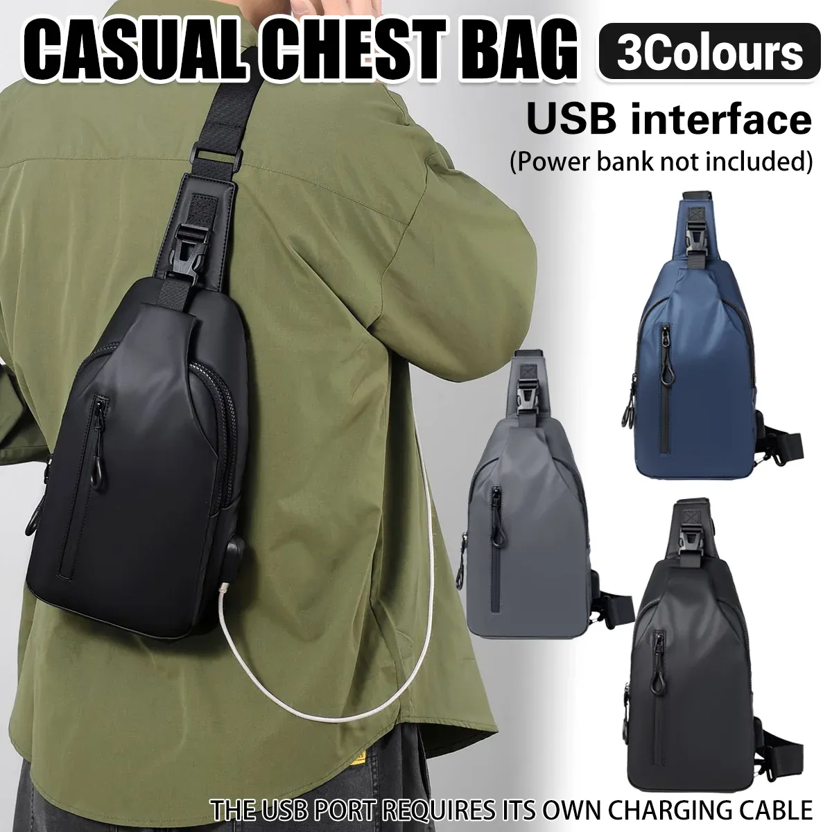 Large Capacity Chest Crossbody Bag Waterproof Durable for Travel Daily Use - Grey — image 2