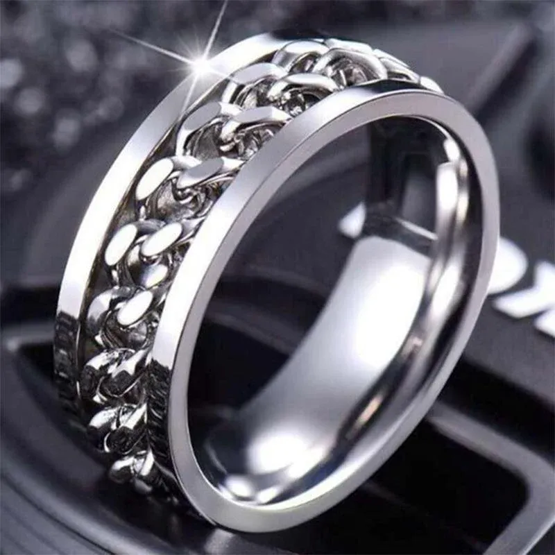 Spinner Rings Mens Womens Fidget Rotating Ring Silver Stainless Steel Size 8 - Silver — image 5