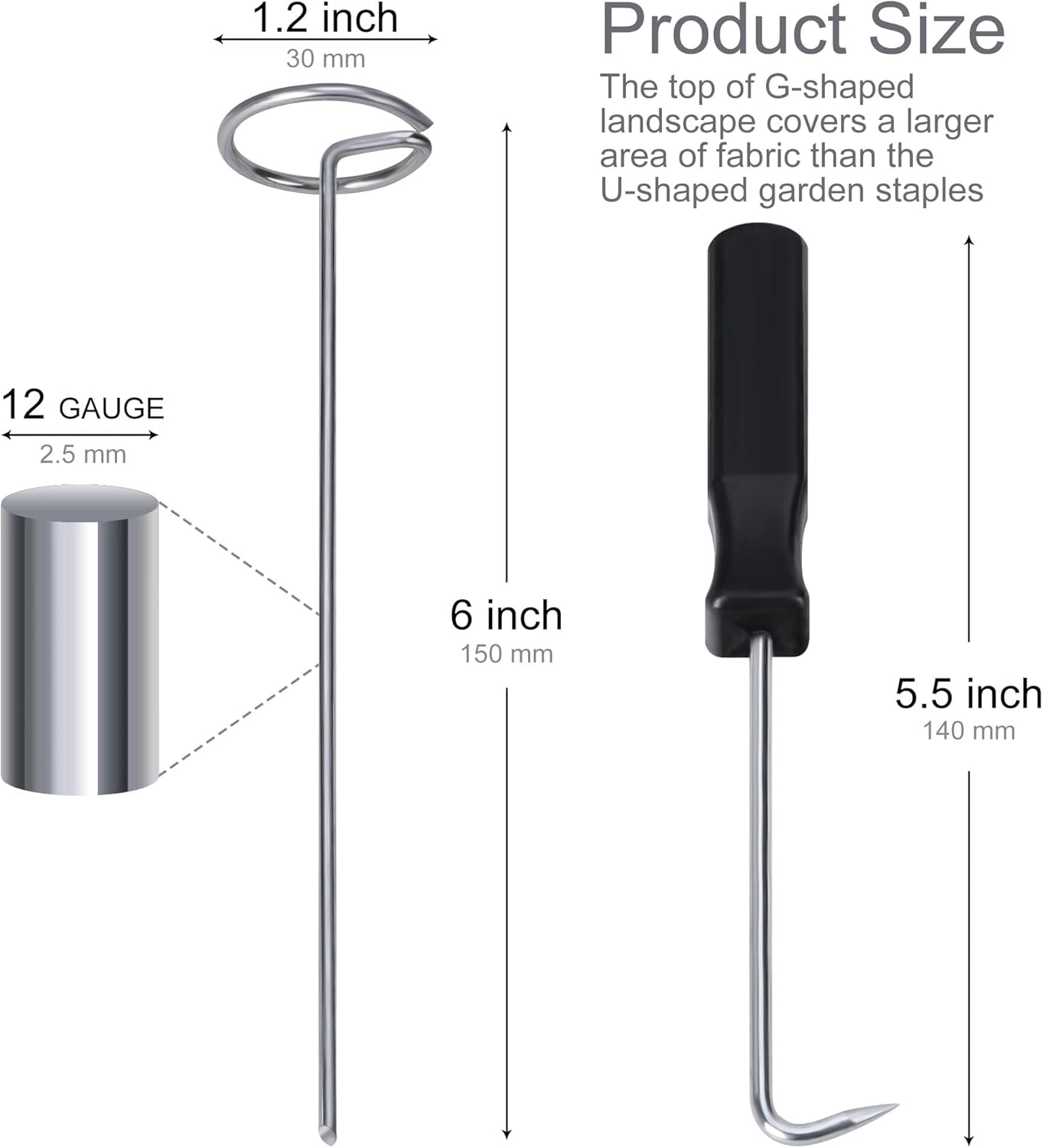 120 Pcs Garden Landscape Staples - 12 Gauge Circle Top Landscape Pins - 6 Inch Galvanized Landscape Pins Garden Stakes with 1Pc Nail Lifter for Securing Yard — image 2