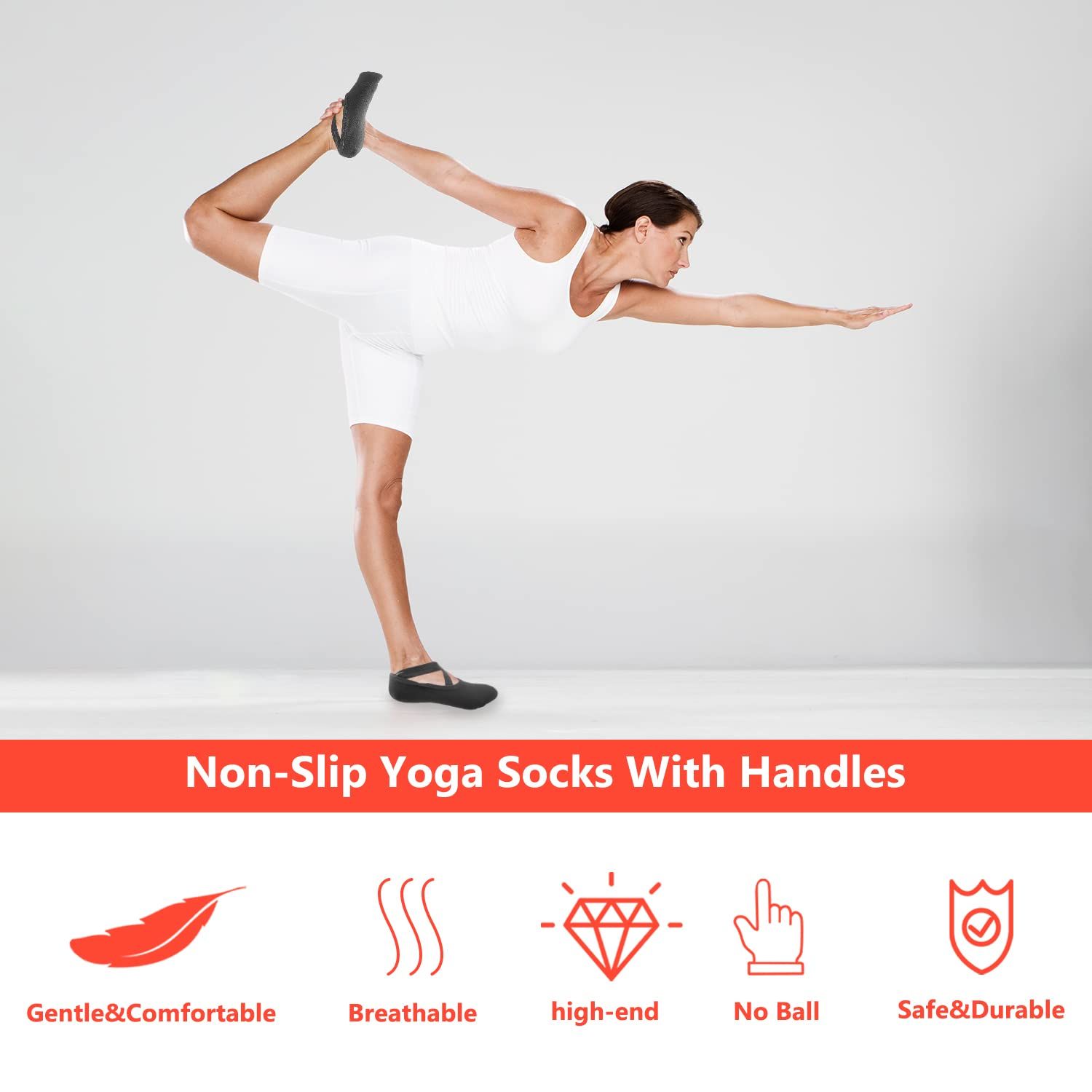 Pilates Socks Straps & Cushion Yoga Socks with Grips for Women Non Slip Grippy Gripper Socks,,Women's Athletic Socks — image 4