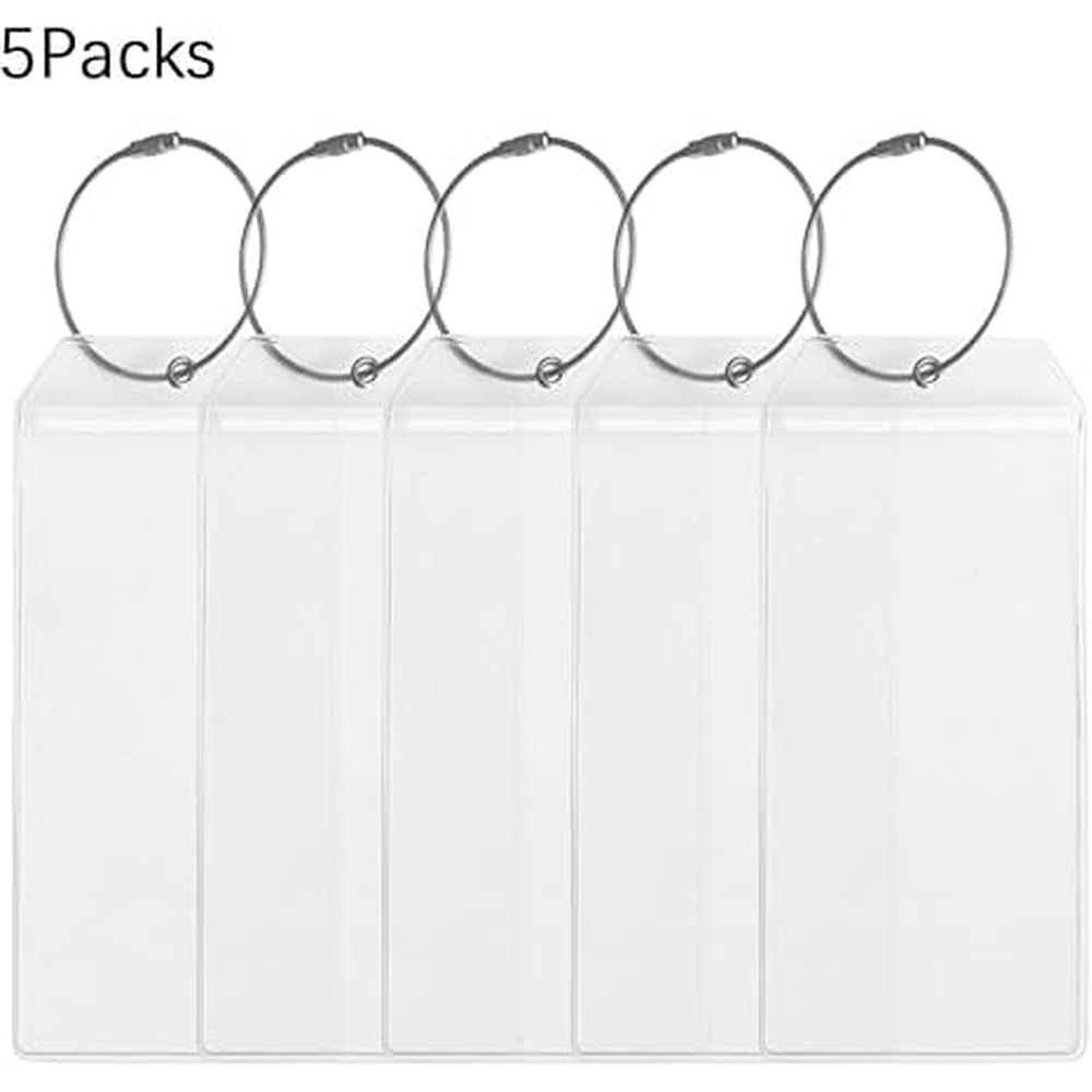 5 Pack Cruise Luggage Tags,PVC Holders Fitting for Printing Label Tags, Waterproof with Resealable Zipper & Steel Loops (Clear)