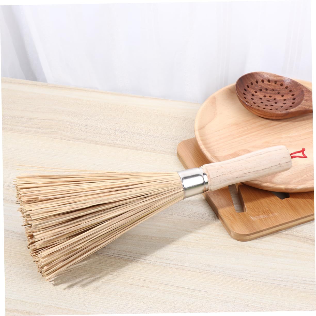 Cleaning Brush, Bamboo Kitchen pan Brush, pan Handle Cleaning Brush, Bamboo pan Brush The color of the hanging rope is random — image 2