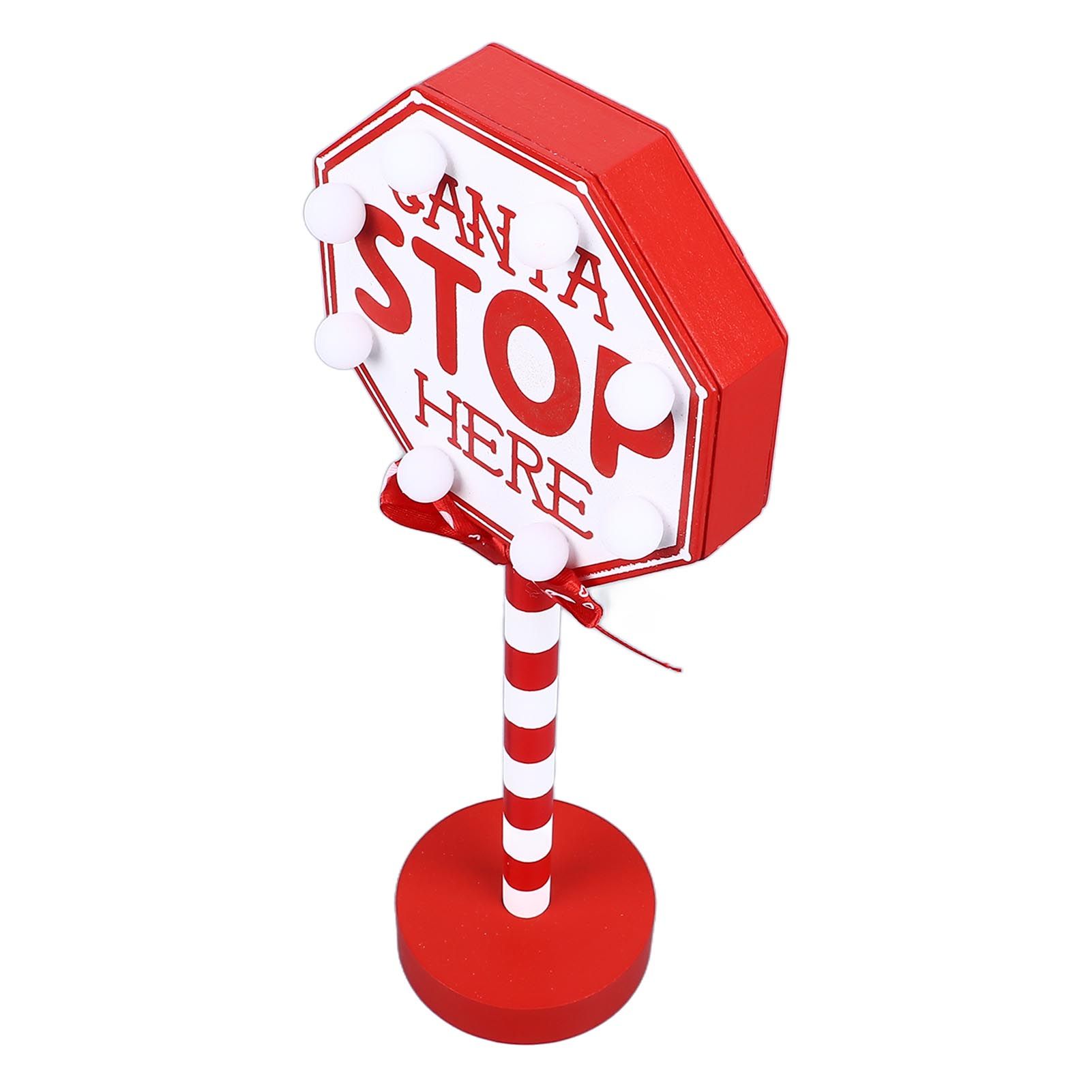 Christmas Stop Here Decor Metal Solid Wood LED Delicate Santa Stop Here Tree Topper for Christmas Party Octagon 12 × 8 × 30.5cm — image 5