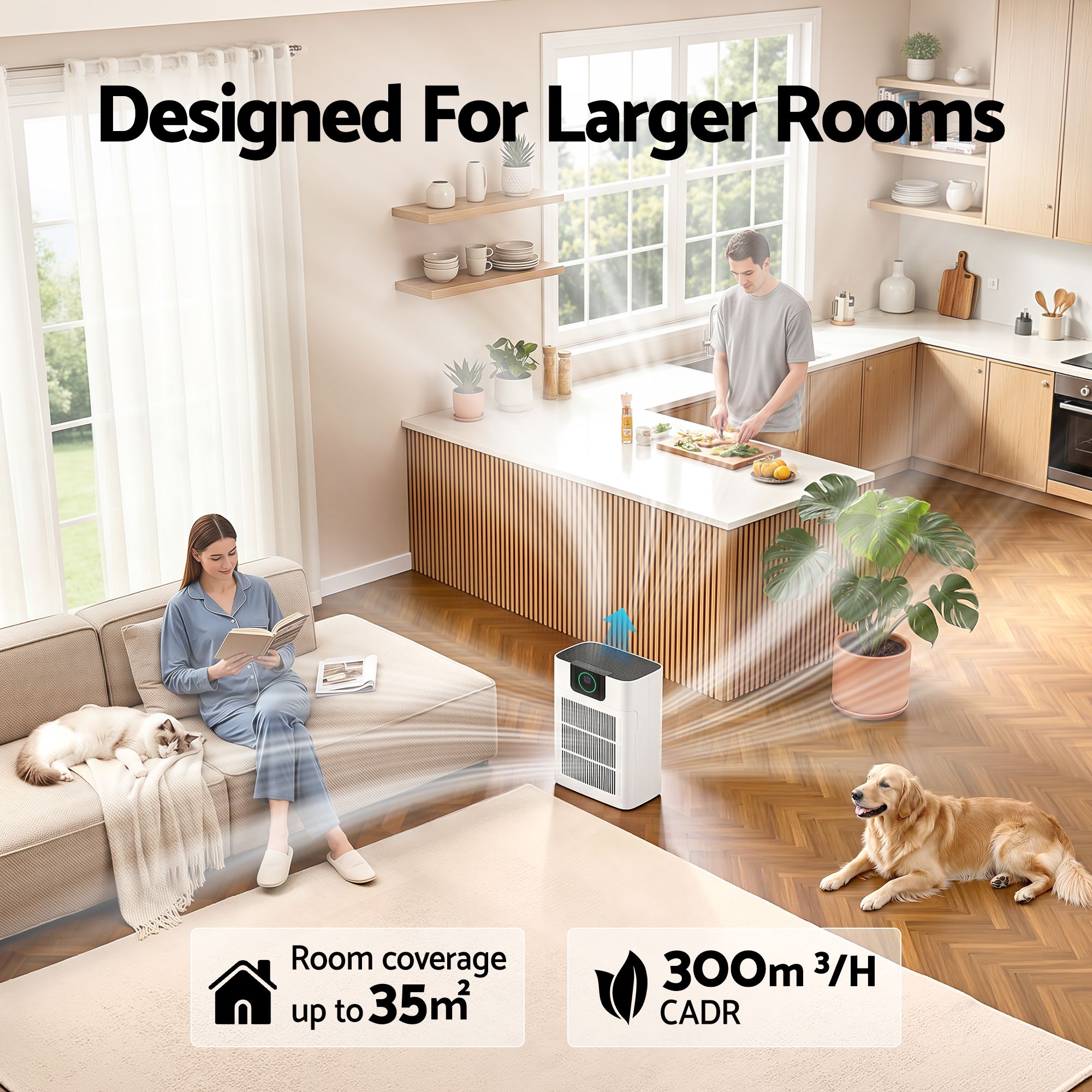 Devnati Pet Air Purifier 3 Stage HEPA Filter Cleaner PM25 Display Cat Dog Hair White โ image 5