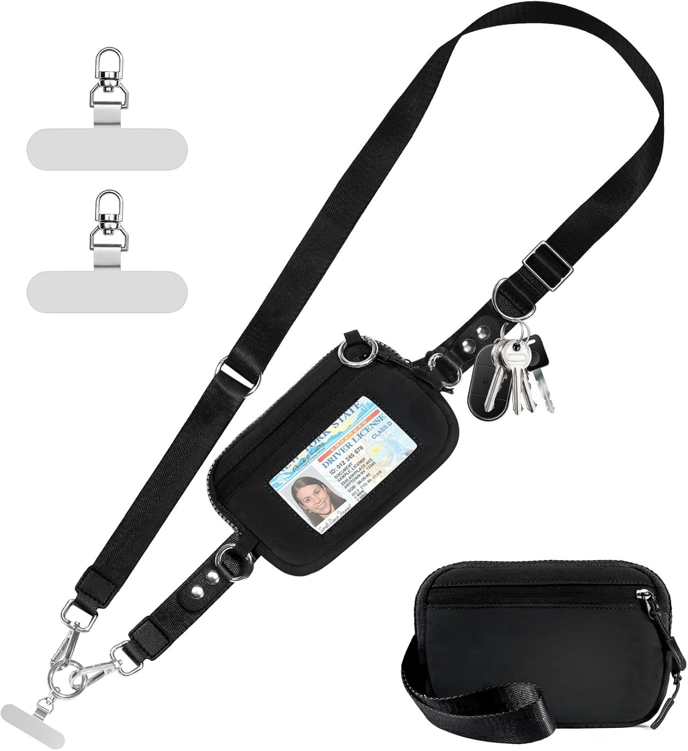 Phone Lanyard with Wallet Adjustable Detachable Black