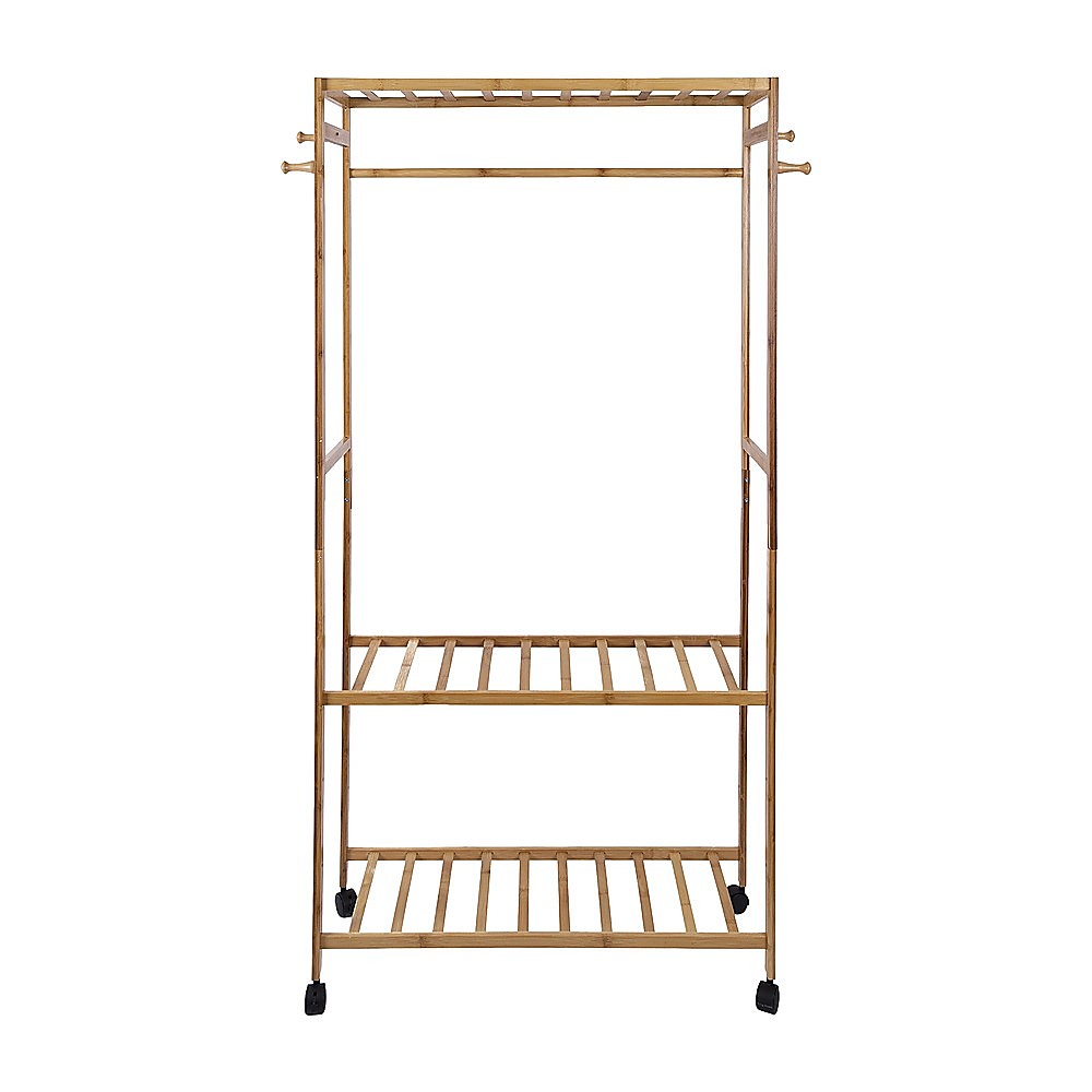 Wooden Clothes Rail with Shelves & Wheels – Open Wardrobe Rack Stand — image 4