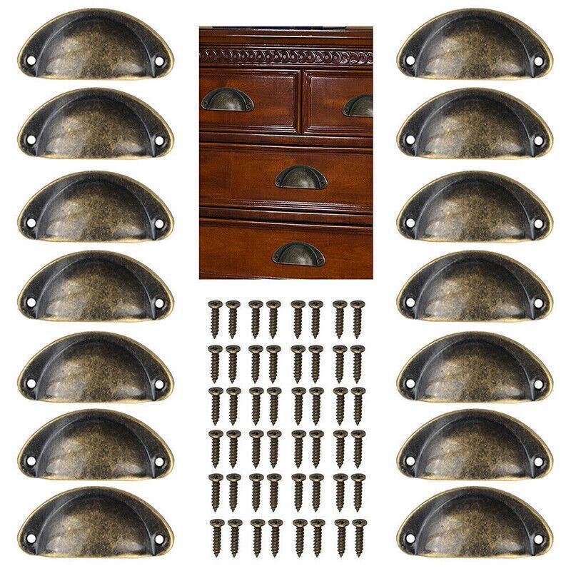 6X Cupboard Door Cabinet Cup Drawer Furniture Retro Antique Pull Shell Handle - Red Bronze — image 5