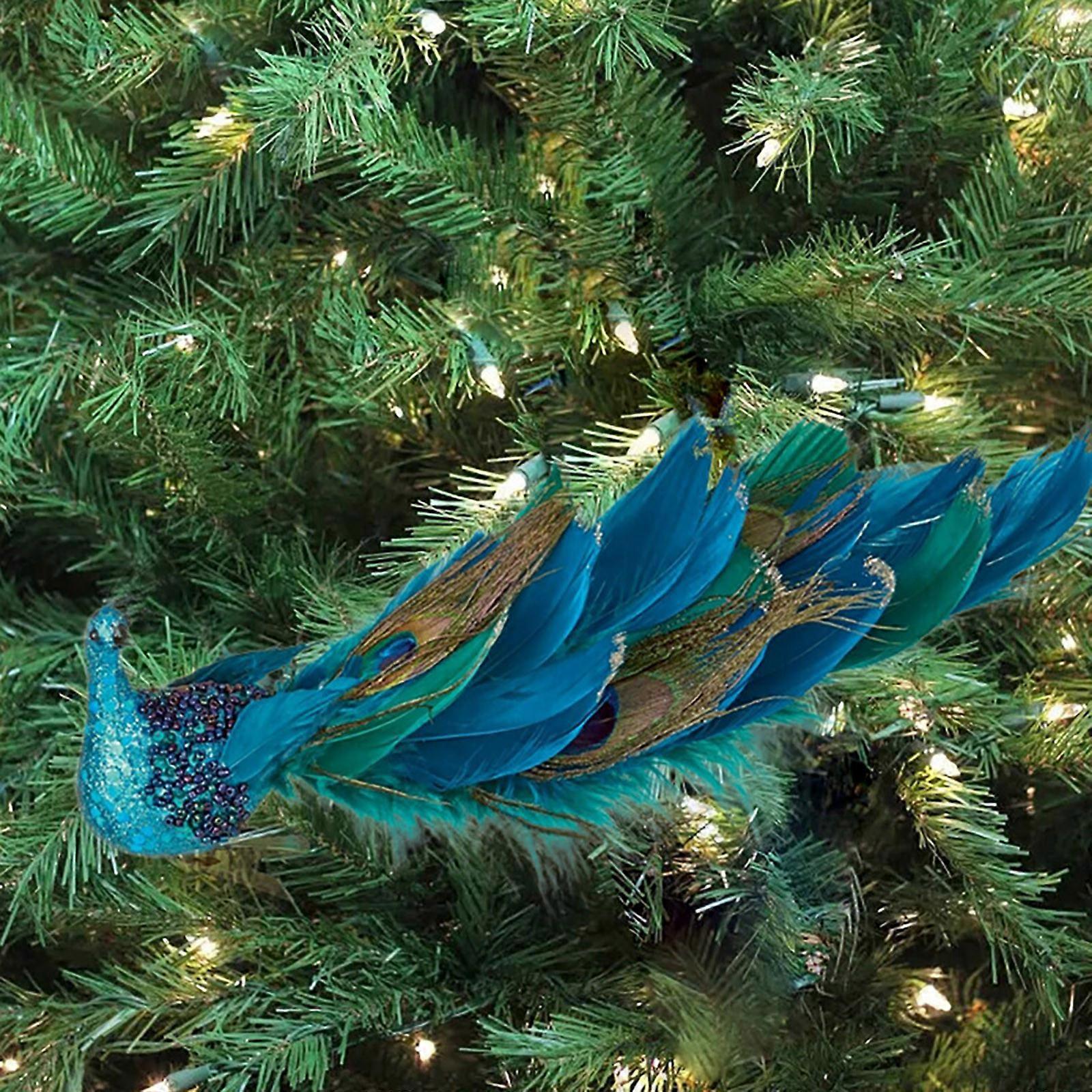 Peacock Feather Christmas Tree Ornaments, 3D Simulation Decorations, Natural Hanging Crafts for Christmas Decor — image 4