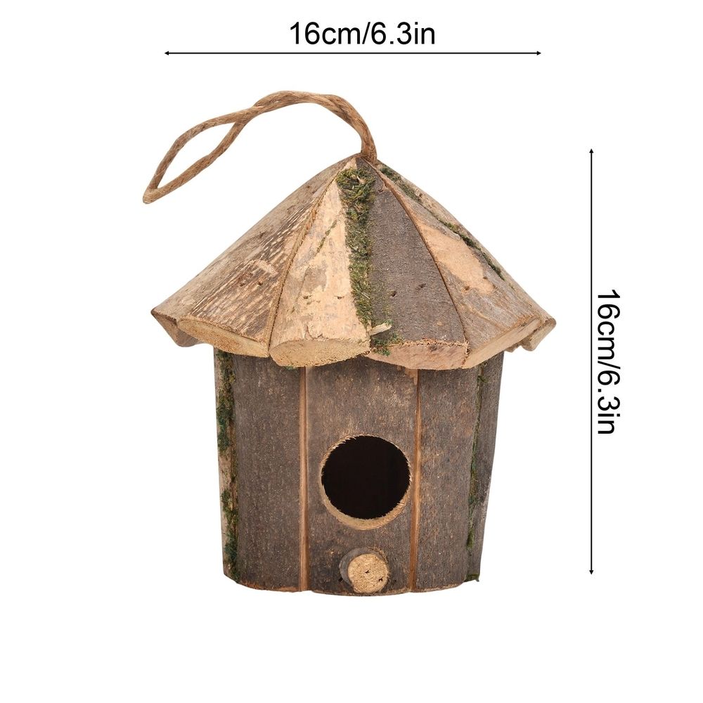 Hanging Natural Wood Birdhouse for Small Songbirds, Outdoor Bird Breeding Box with Ventilated Octagonal Roof, Easy-Clean Door and Durable Jute Rope