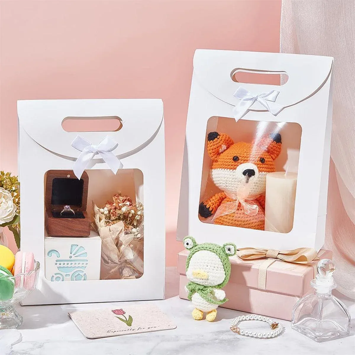 24PCS Bow Flap Tote Bag Reusable Shopping Carry Bag Gift Party Packaging Bag - 26x19x9cm — image 6
