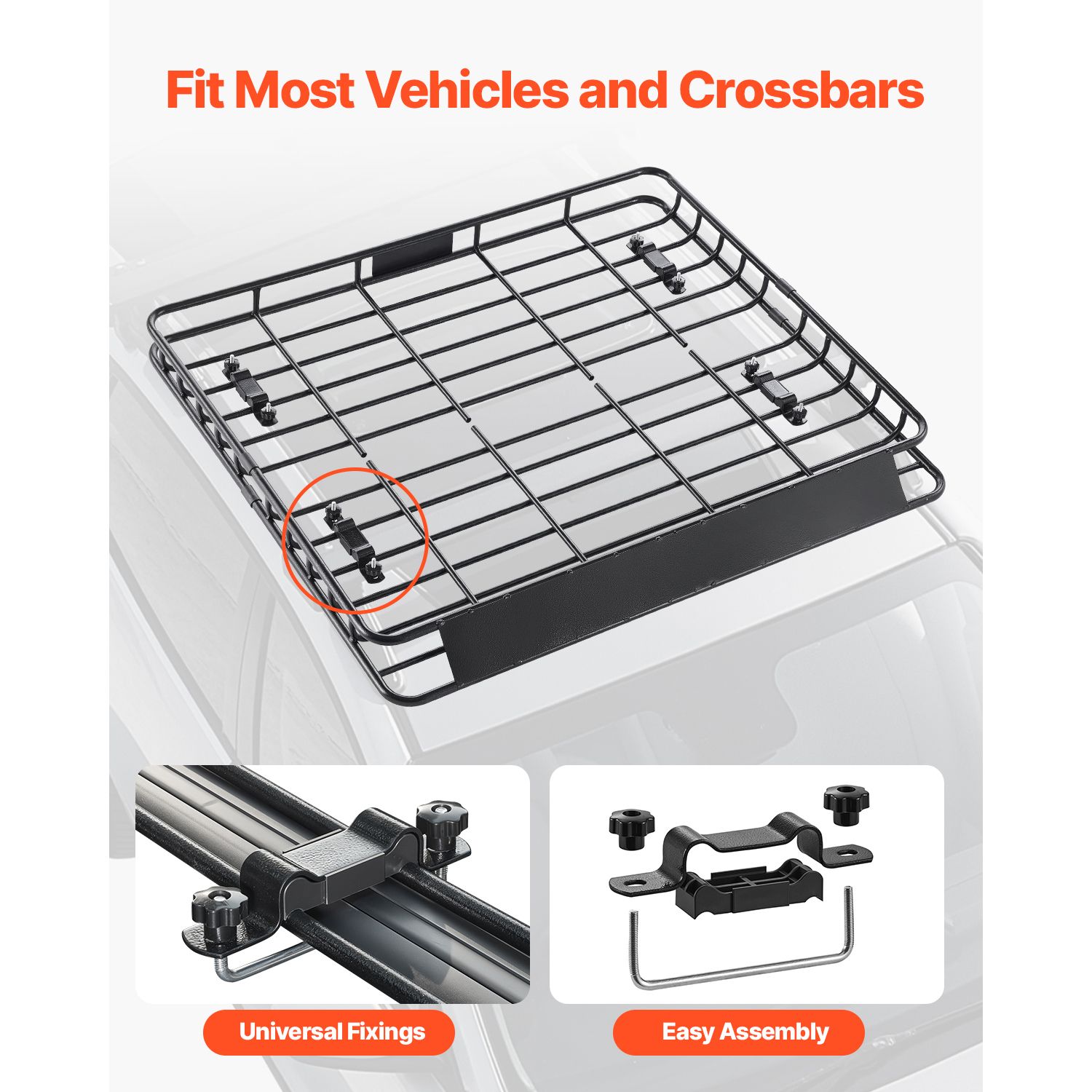 Roof Rack Cargo Carrier, 1095 × 1270 × 105 mm, Universal Rooftop Cargo Basket, Car Top Luggage Holder with 68 kg Max Load Capacity, 4.1 in Fence, Anti-Rust — image 3