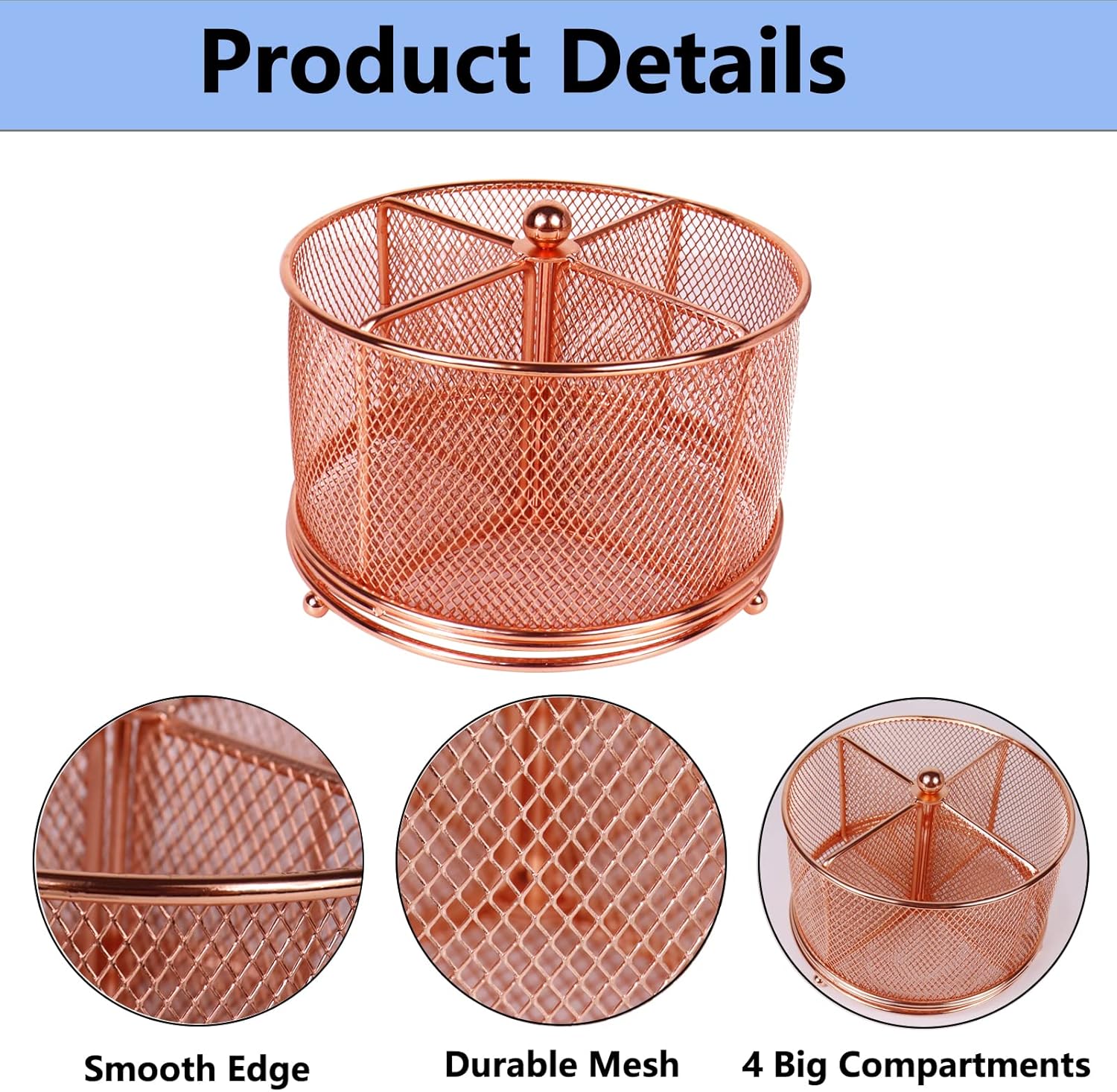 17x17x13cm Rose Gold Metal Mesh Desk Organizer Office Supplies Storage — image 2