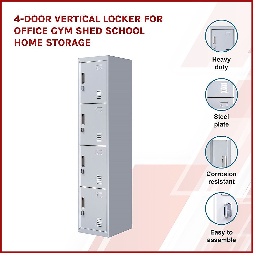 4-Door Vertical Locker for Office Gym Shed School Home Storage — image 4
