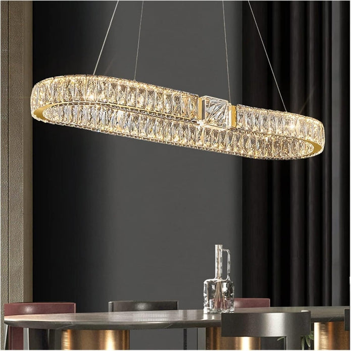 BAMDECOR C3319 Modern Linear Crystal Chandeliers Lighting Fixtures Contemporary Round Chandelier Lighting Fixtures Crystal Pendant Ceiling Lights(Gold-Oval — image 3